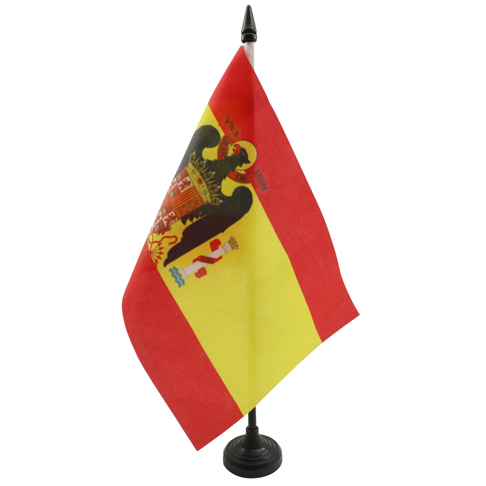 Francoist Spain 1945-1977 Miniature Desk Flag 5''x8'' (21x14cm) with Black Plastic Base - Historical Spanish Table Flag for Collectors, Office Decor & Political Memorabilia Display