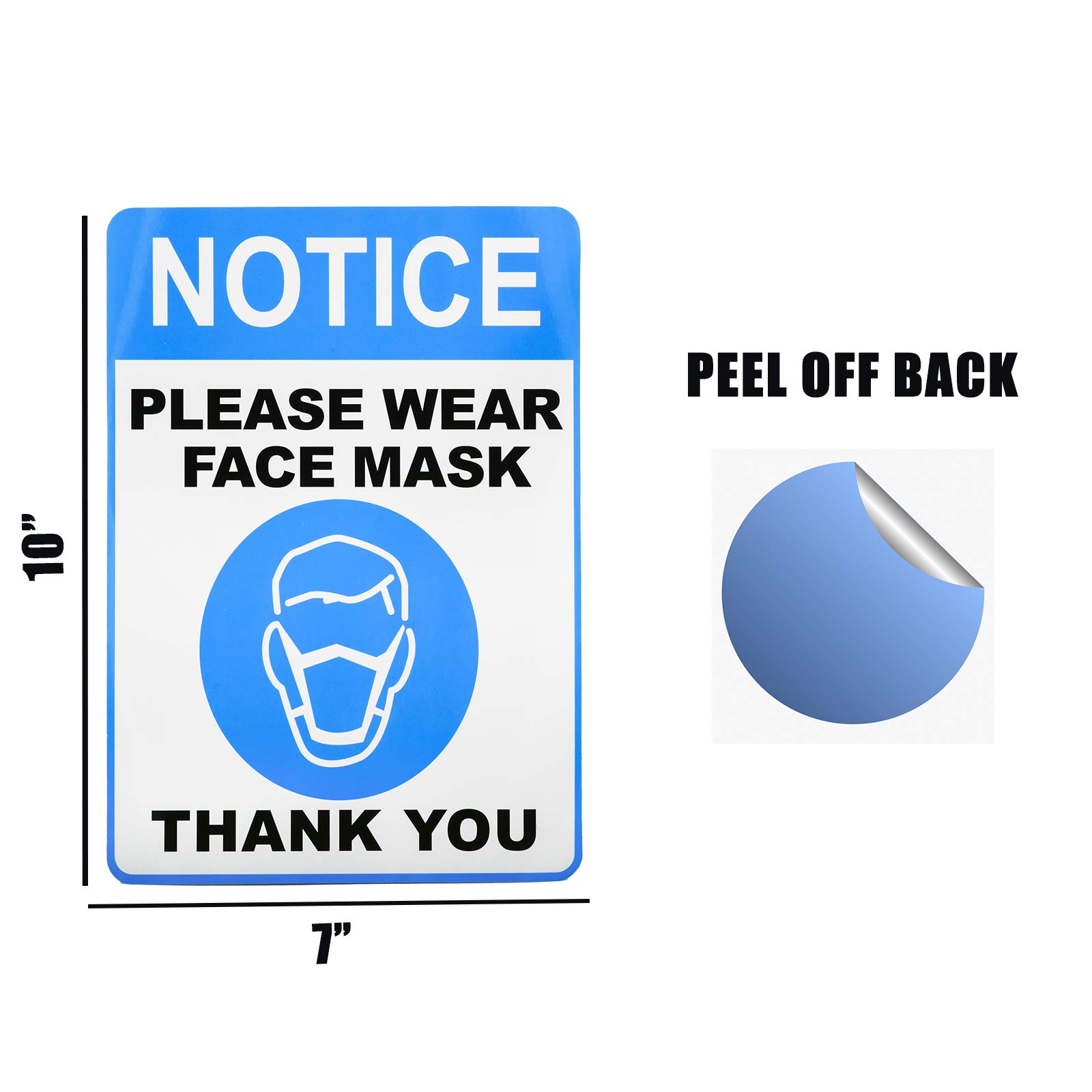 10 Pack Face Mask Required Stickers - Removable & Weatherproof Safety Signs for Office, Car, School, Business | Indoor & Outdoor Use
