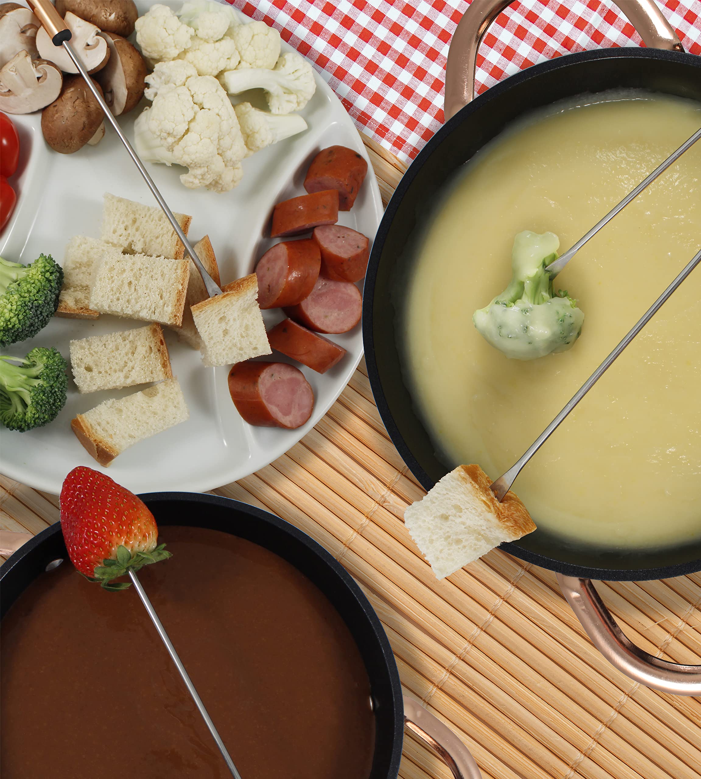 Swissmar 11-Piece Cast Aluminum Fondue Set with Forks - Black & Copper | Perfect for Cheese, Chocolate & Meat Fondue Parties | Elegant Entertaining & Family Gatherings