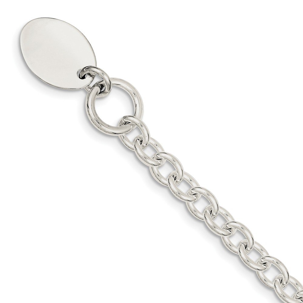 925 Sterling Silver Engravable Oval Charm Bracelet with Unique Link Design - 7.5 Inch Adjustable (17mm Width) - Perfect for Anniversary Gifts, Personalized Jewelry & Special Occasions