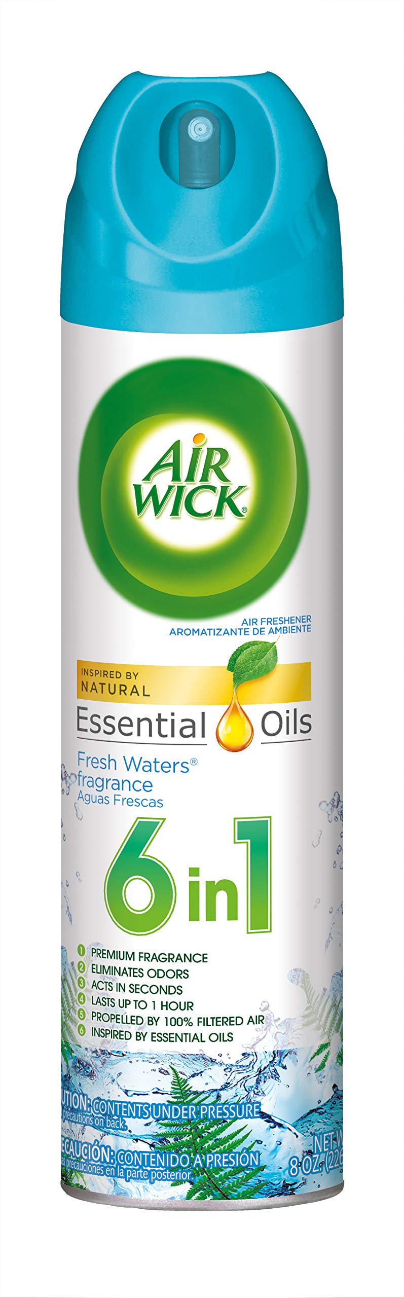 Air Wick Aerosol Spray Air Freshener - Fresh Waters Scent, 8 oz (Pack of 4) | Eliminate Odors in Home, Bathroom, Office & Car | Long-Lasting Fragrance for Fresh Indoor Air