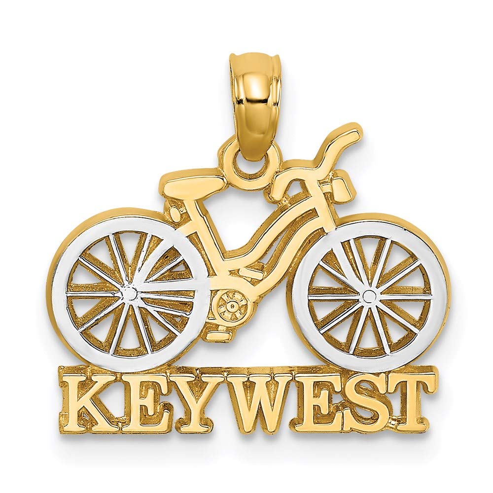 14K Two-Tone Gold Rhodium Plated Key West Bicycle Charm Pendant with White Tires - Perfect for Necklaces, Bracelets & Jewelry Making Gifts