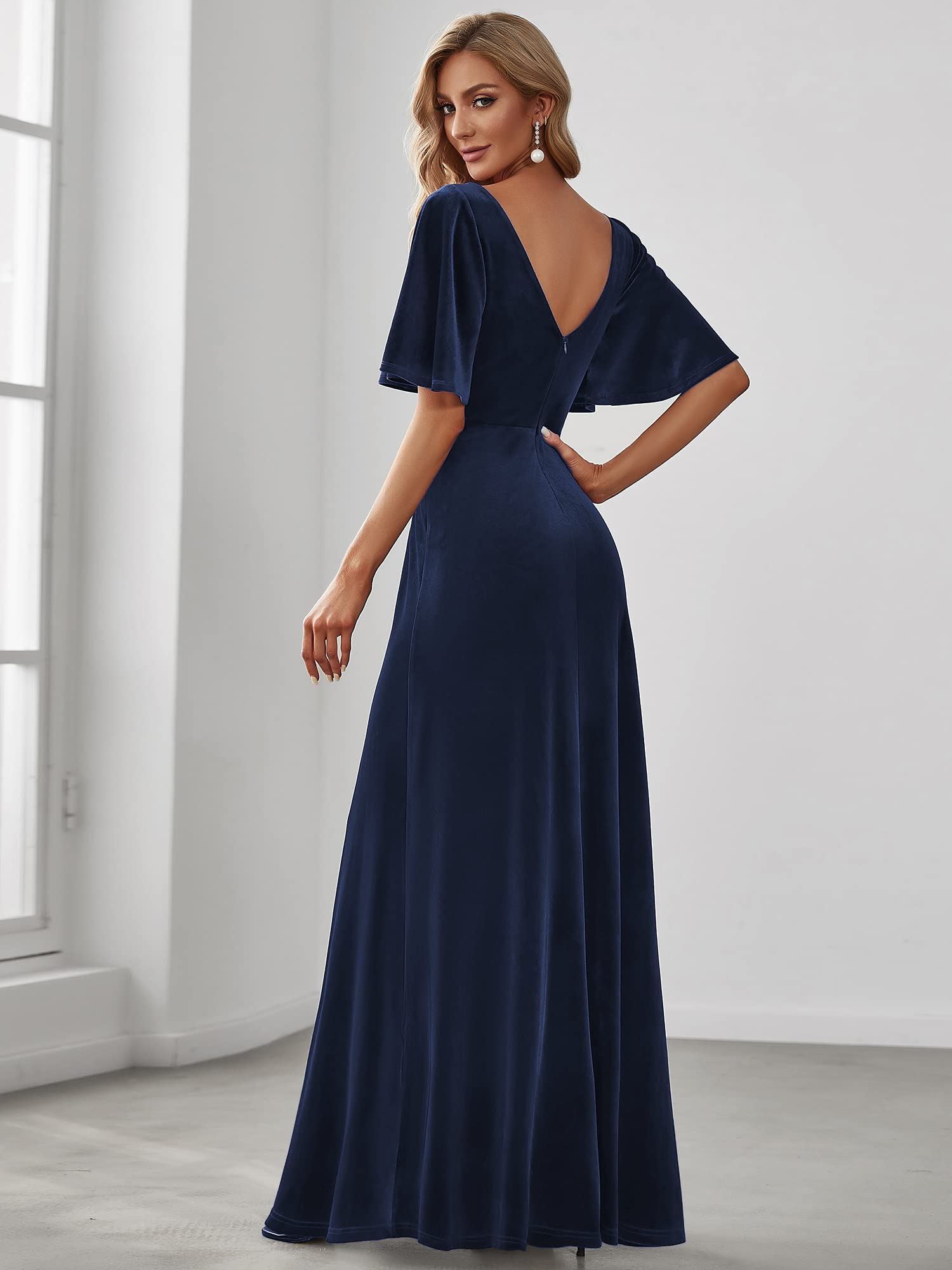 Ever-Pretty Women's Retro Velvet Evening Gown - A-Line V-Neck Wrap Long Formal Dress for Prom, Wedding & Special Occasions | Style 0861