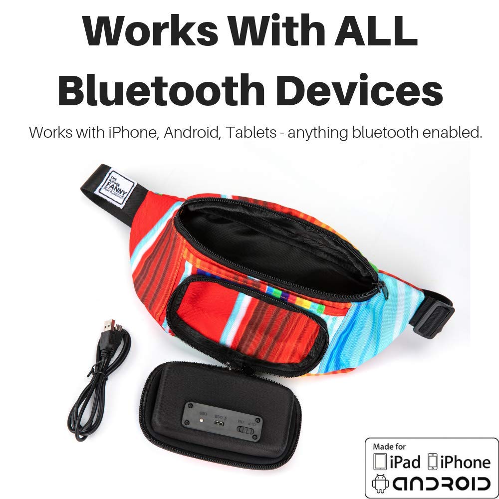 Bluetooth Fanny Pack with Built-in Speakers - Rechargeable Wireless Waist Pack for iPhone & Android - Perfect for Parties, Festivals, Raves, Beach & Boat Outings (Rainbow Color)