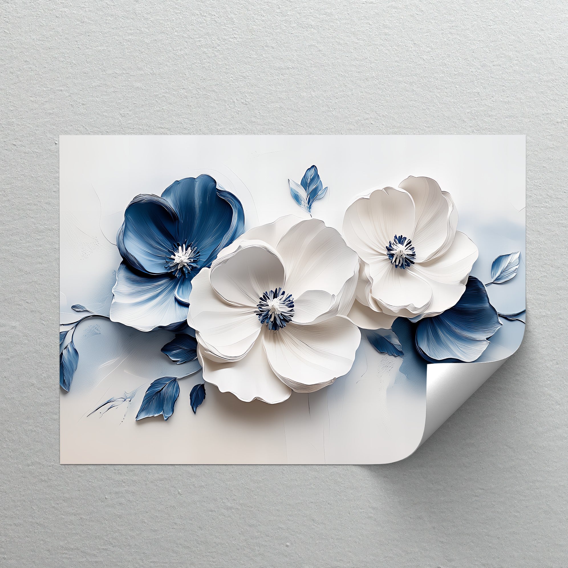 Blue Serenity Blooms Floral Canvas Wall Art - Navy & White Botanical Painting for Living Room, Bedroom Decor | Home & Office Wall Hanging