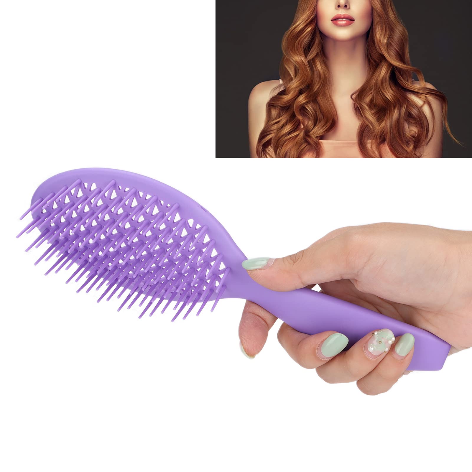 Professional Massage Comb for Wet & Dry Hair - Hollow Design, Soft Curve Teeth, Non-Slip Handle - Perfect for Home & Barbershop Use (Purple Ellipse) | Ideal for Scalp Massage, Styling & Detangling