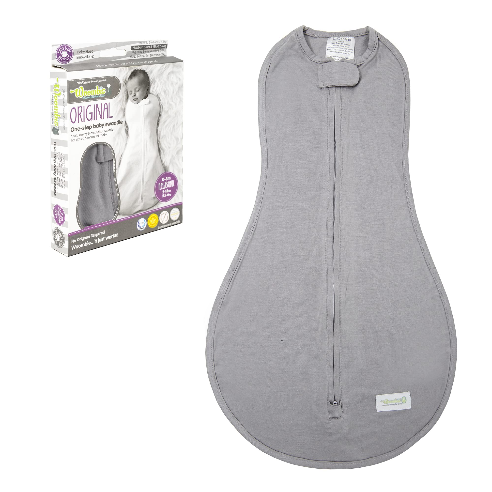 Woombie The Tencil Baby Swaddle Blanket - Ultra Soft Eucalyptus Fiber Wearable Blanket for Newborns 5-13lbs - Soothing Gray Swaddler for Better Sleep - Perfect for Nursery, Travel & Baby Shower Gifts