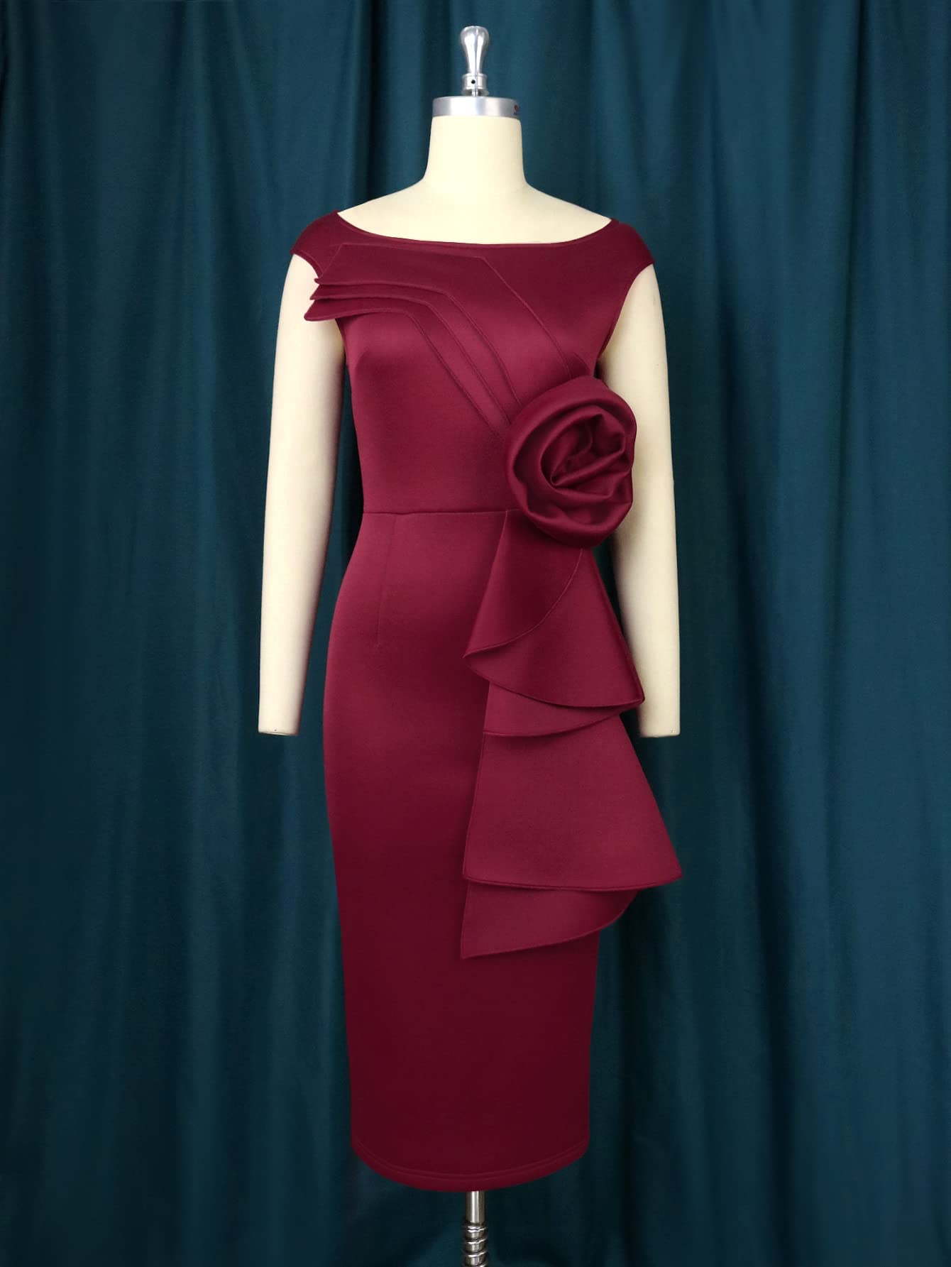 Elegant AOMEI Women's Floral Layered Sleeveless Midi Dress with Ruffle Back & Side Slit - Perfect for Wedding Guest, Cocktail Party & Summer Occasions