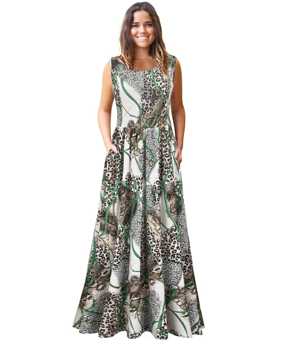 MedeShe Women's Sleeveless Flowy Maxi Dress with Pockets - Digital Print Summer Casual Long Dress for Beach, Vacation & Everyday Wear