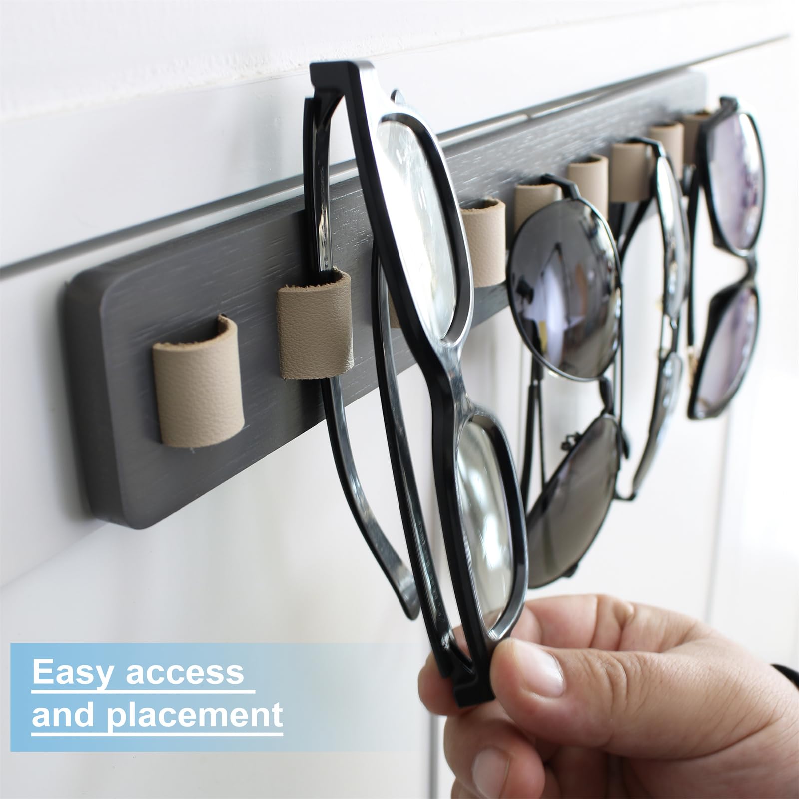 Wooden Wall Mounted Sunglasses Organizer & Glasses Holder - Stylish Home Decor for Sunglasses Storage (Gray, 1pc) - Perfect for Bedroom, Entryway, or Bathroom Organization