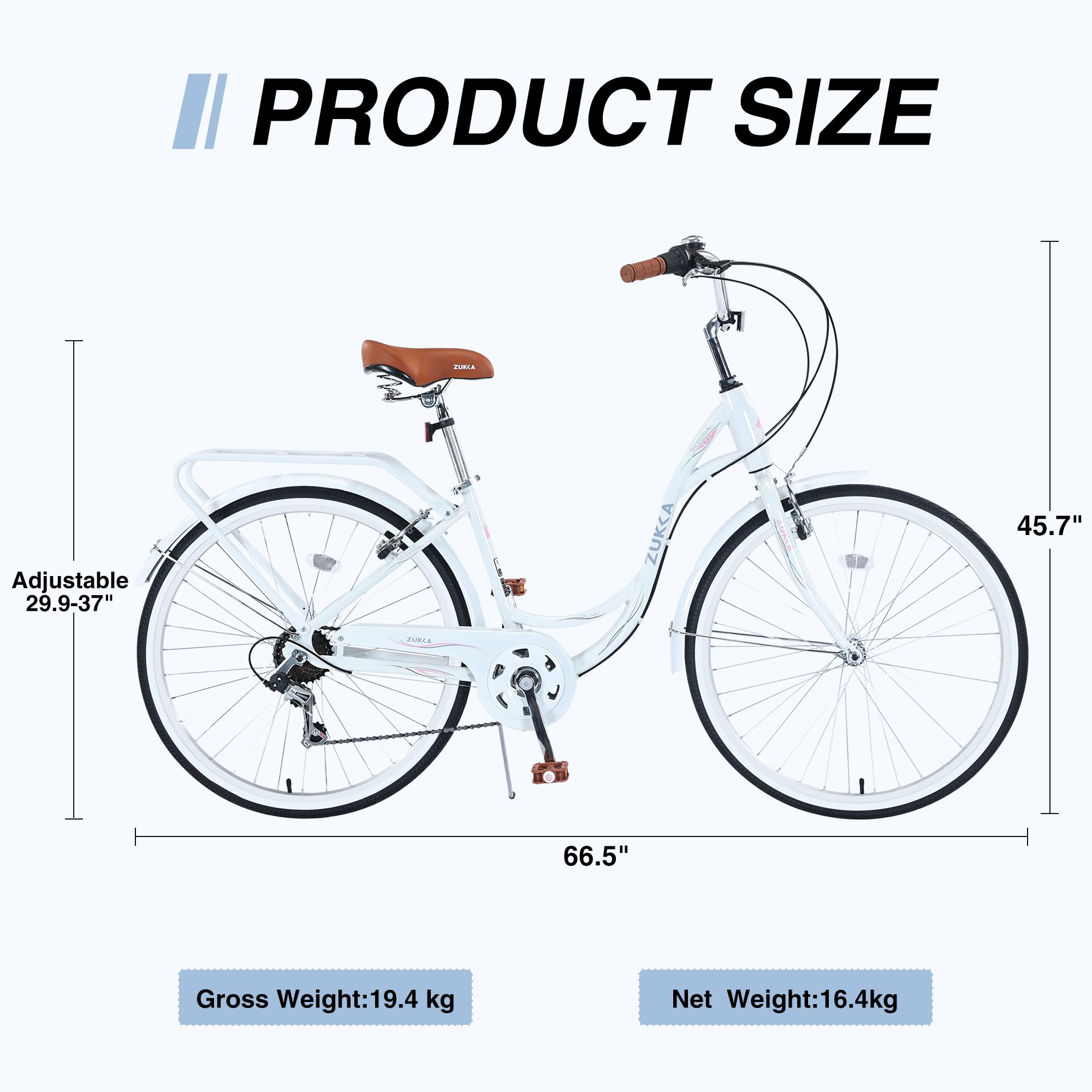 ZUKKA 24/26 Inch Women's Beach Cruiser Bike - 7 Speed City Bicycle with Dual V-Brake & Adjustable Seat - Comfortable Commuter Bike for Women & Men - Perfect for Beach Rides, City Commuting & Leisure Cycling (Multiple Colors)
