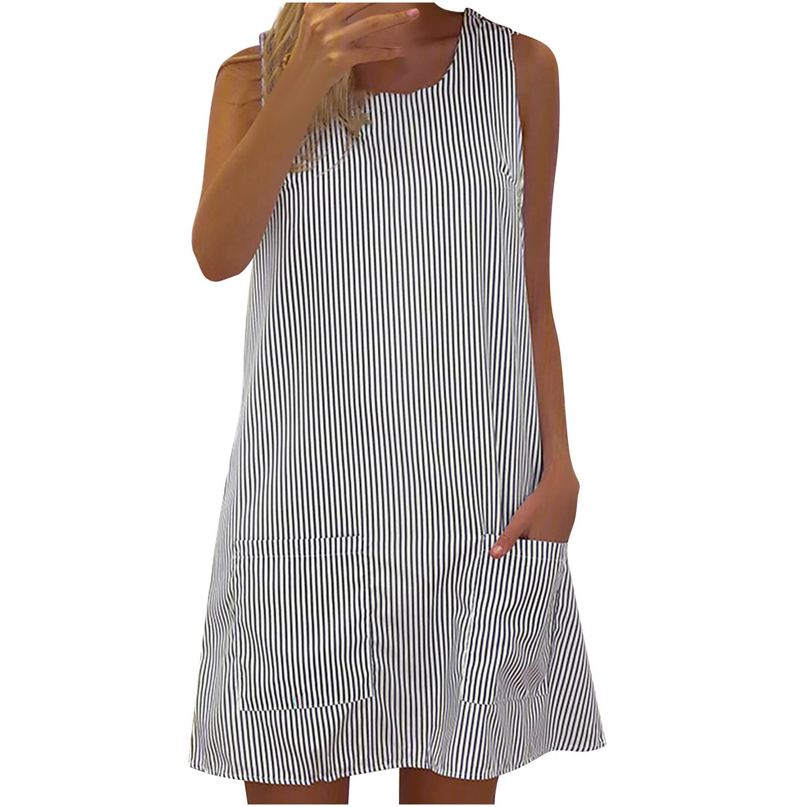 Women's Summer Dress - Casual Sexy Printed Sleeveless Mini Dress with Pockets | Plus Size Flowy Beach Dress for Vacation, Party & Date Night