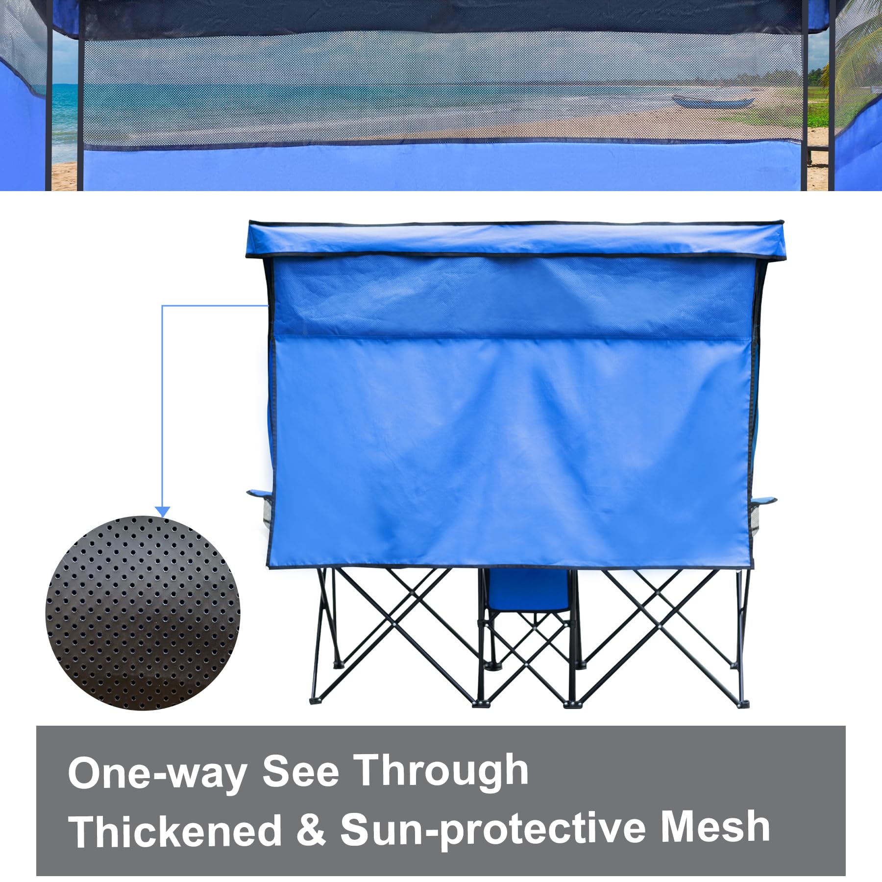 Double Camping Chair with Canopy Shade & Cup Holder - Portable Folding Loveseat with Cooler Bag for Beach, Sports, Lawn, Patio & Outdoor Activities - Perfect for Picnics, Camping Trips & Backyard Relaxation
