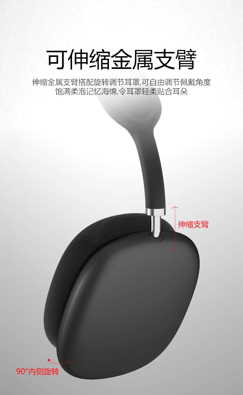 Wireless Bluetooth Headset with Retractable Metal Arm - Noise Isolating Breathable Earmuffs for iPhone & Android (White) - Perfect for Office, Travel & Outdoor Activities