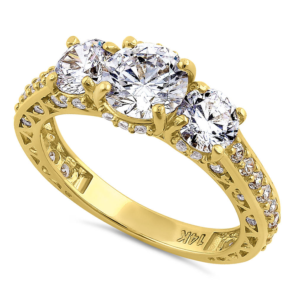 14K Yellow Gold Victorian Style Round Cut Cubic Zirconia Engagement Ring for Women - Elegant Vintage Wedding Band, Perfect for Proposals, Anniversaries & Special Occasions