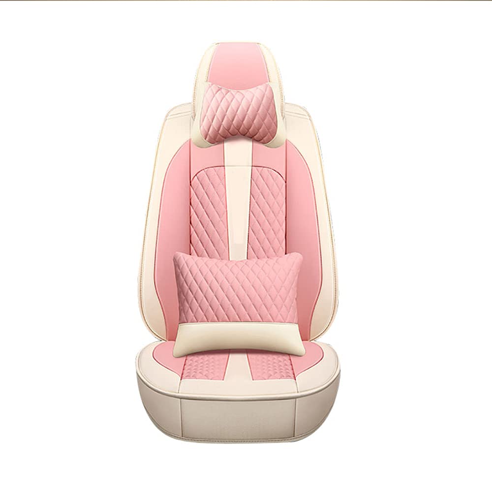 Premium Universal 5-Seat Car Seat Covers Full Set - Luxury Leather Protectors for Most Sedans & SUVs (Beige/Pink) | Car Interior Upgrade & Family Road Trip Essentials