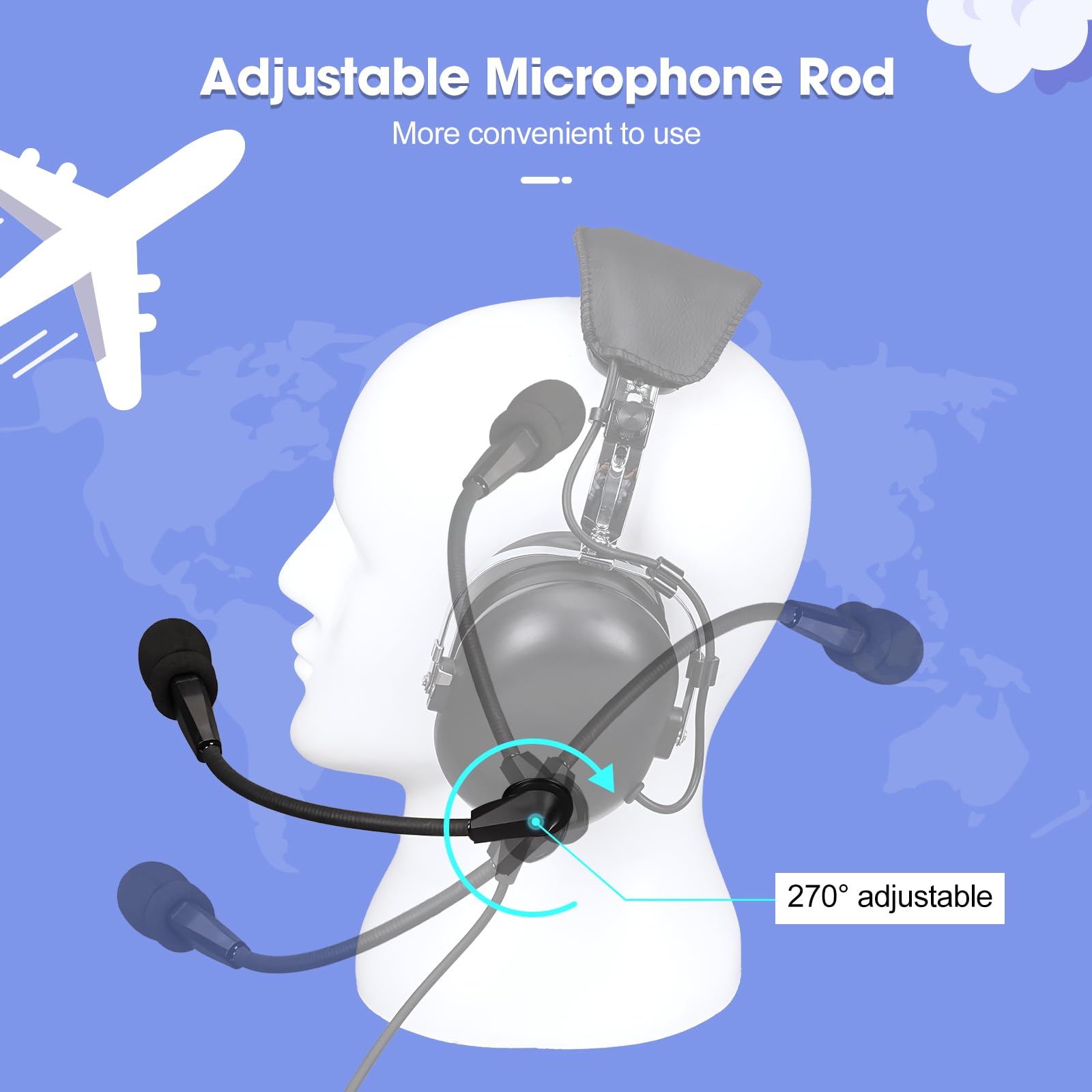 Retevis EHG001 Aviation Pilot Headset with Noise Reduction, Adjustable Headband & Gel Ear Seals - Mono/Stereo 3.5mm Jack - Includes Carrying Bag - Perfect for Student Pilots, Flight Training & Backseat Passengers (1 Pack) - Ideal for Flight Schools, Private Planes & General Aviation Use