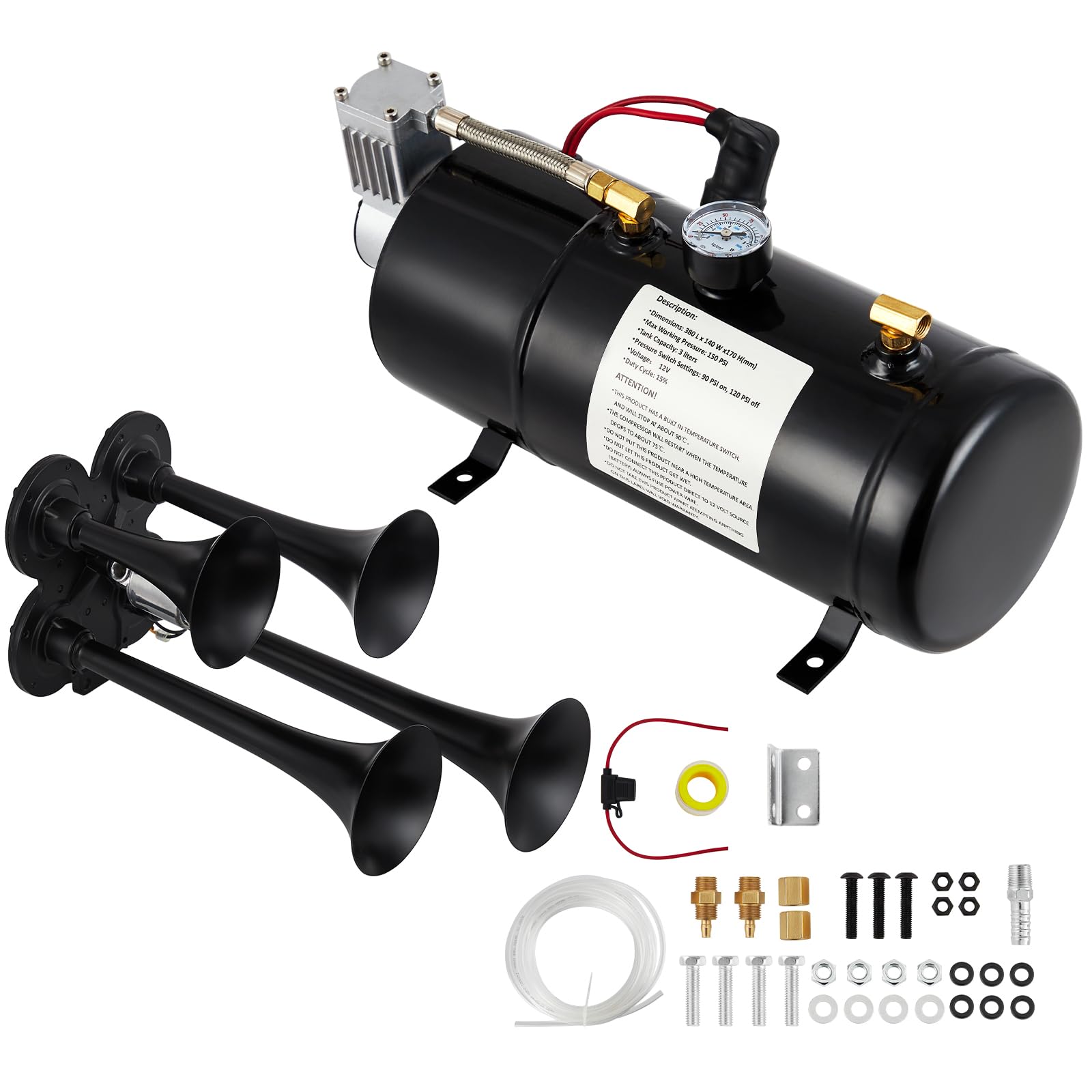 GARVEE 150DB Train Horn Kit - 4 Trumpet Air Horn with 0.8 Gallon Tank & 150 PSI Compressor (12V) for Trucks, Cars, Motorcycles, SUVs, RVs, Boats | Loud Warning System for Off-Roading, Emergency Alerts & Vehicle Safety