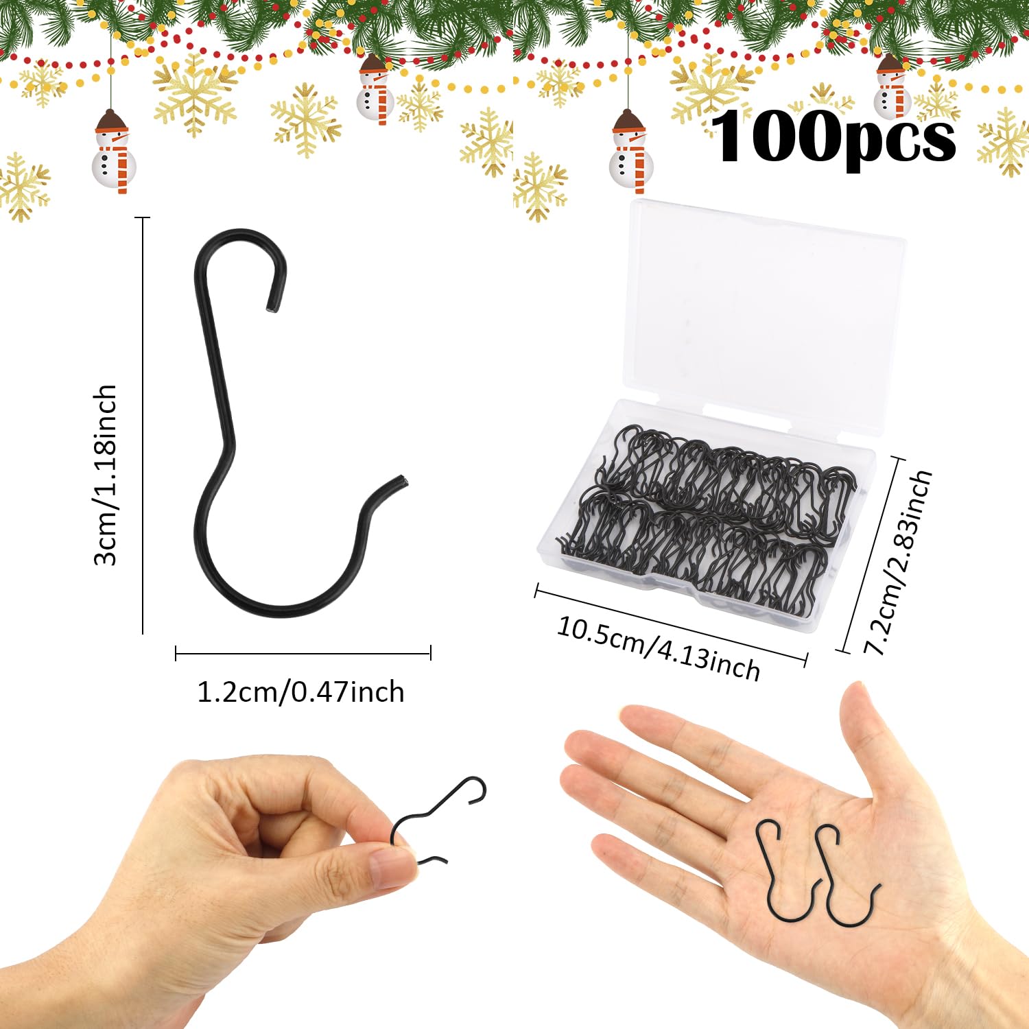 100 Pack Black Ornament Hooks - Heavy Duty Christmas Tree Hangers for Holiday Decorations | Perfect for Xmas Tree Ornaments, Wreaths & Home Decor