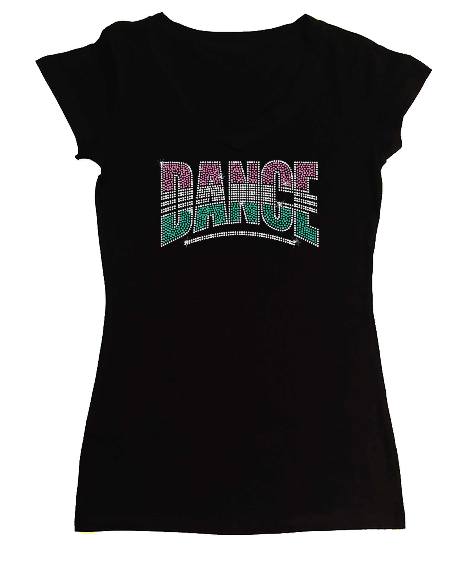 Women's Rhinestone Fitted Dance Shirt - Colorful Bling Snug Top for Salsa, Ballroom, and Performance
