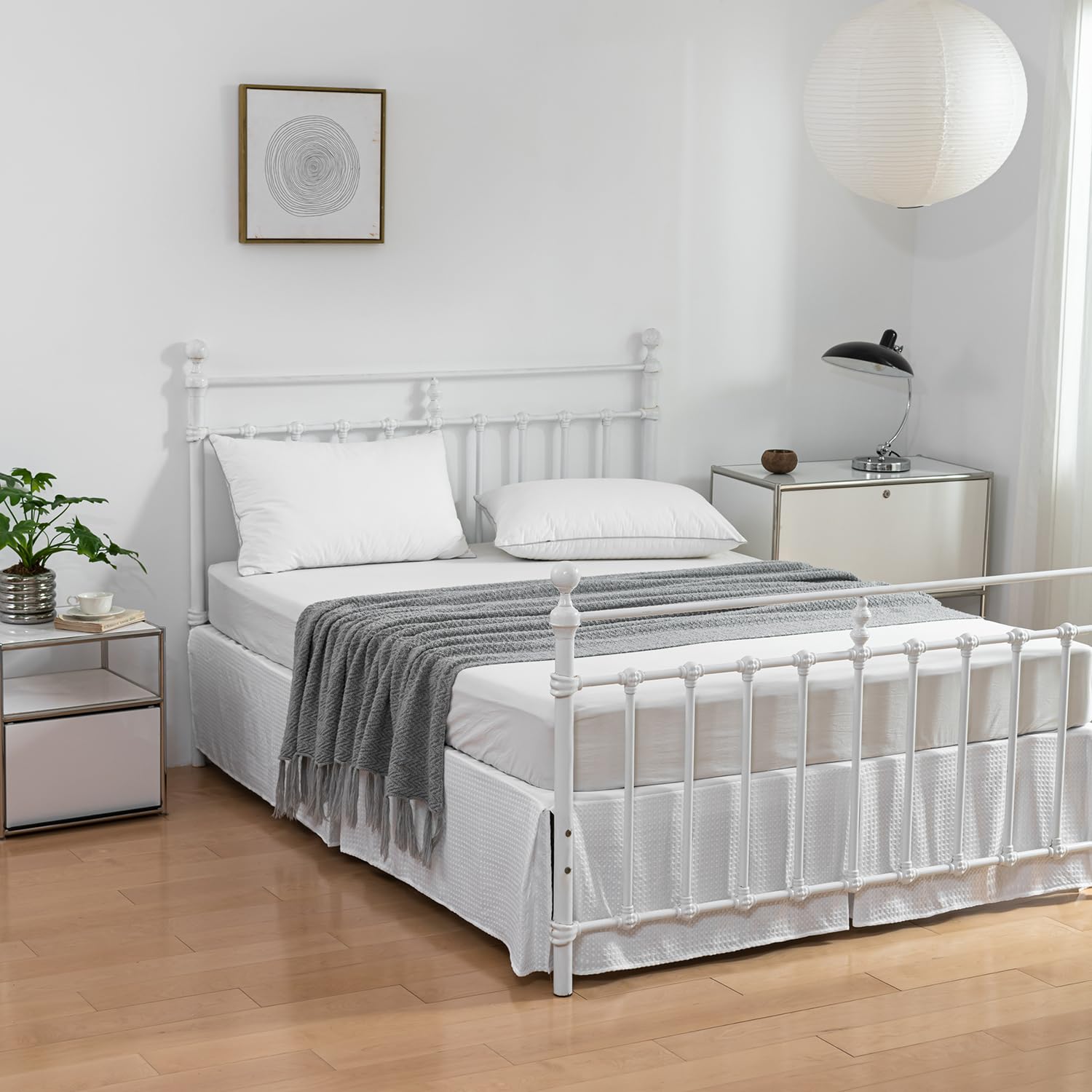 Twin Bed Skirt 14 Inch Drop - Split Corner Pleated Waffle Weave Bed Skirt | Tailored Dust Ruffle with Easy Fit | Machine Washable White Bedding Accessory | Perfect for Guest Rooms, Dorms & Kids' Bedrooms