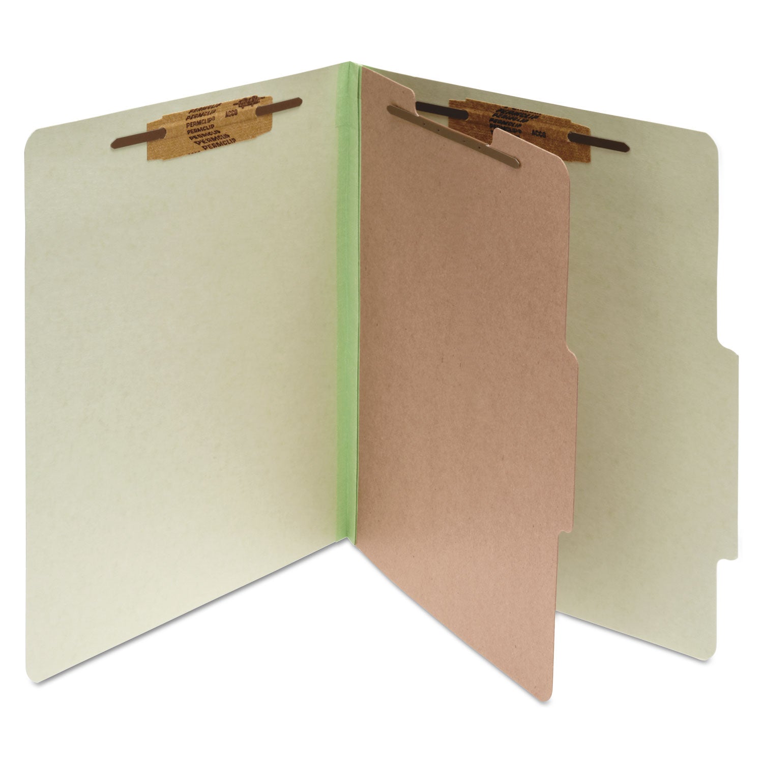ACCO Pressboard Classification Folders - 2 Expansion Pockets, 1 Divider, 4 Fasteners, Legal Size (8.5 x 14 Inches), Leaf Green Exterior - 10-Pack Box - Perfect for Office Organization, Document Filing & Legal Paperwork