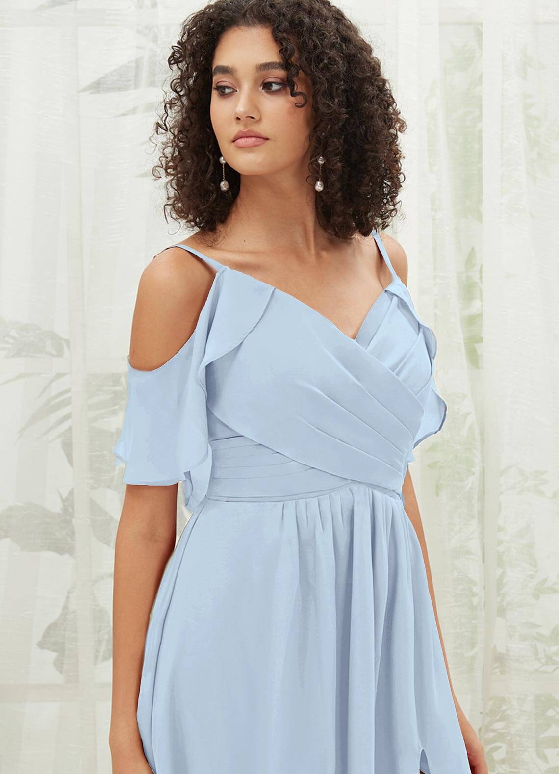 Cornflower Blue Chiffon Ruffle Cold Shoulder Sweetheart Bridesmaid Dress - Elegant Wedding Party Gown for Bridesmaids, Formal Events & Special Occasions