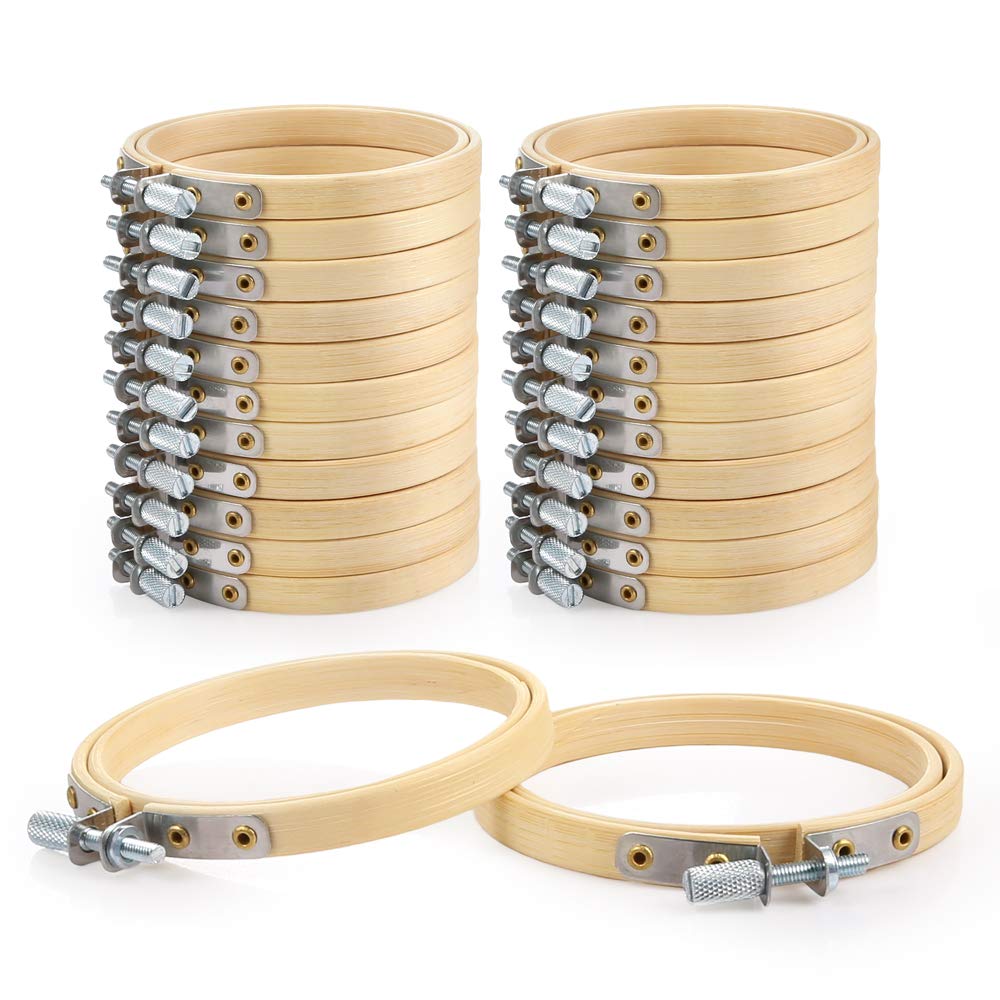 Caydo 24-Piece 3-Inch Bamboo Embroidery Hoops for Cross Stitch & Sewing - Bulk Wholesale Craft Supplies for DIY Projects, Fabric Art & Home Decor
