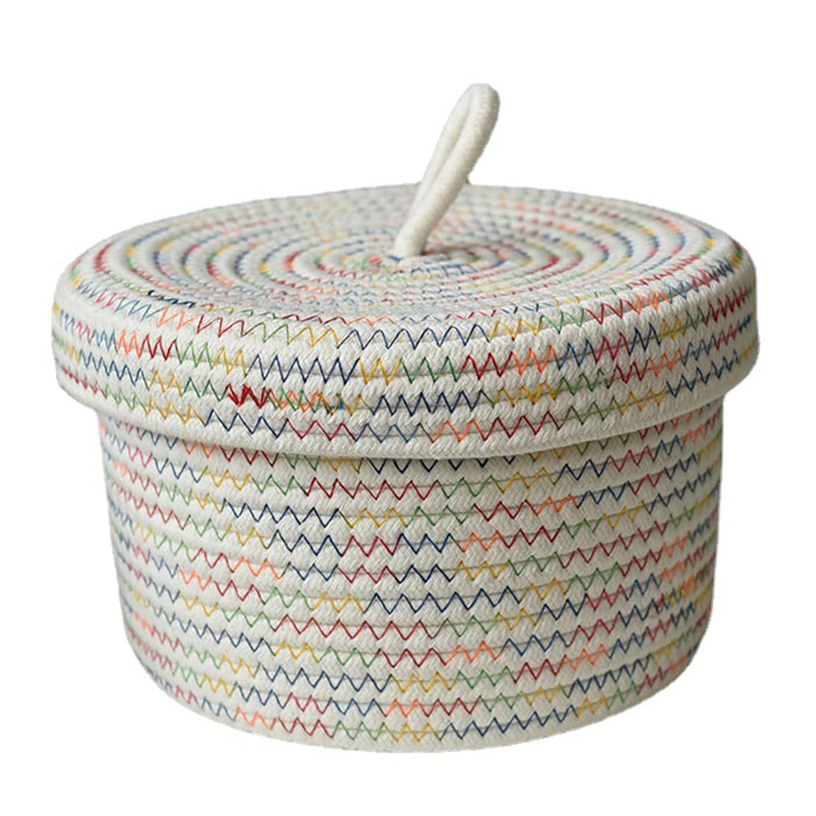 ONWRACE Hand-Woven Round Storage Basket with Lid - White Small Desktop Organizer for Snacks, Office Supplies & Home Decor | Perfect for Kitchen Counter, Bedroom, Bathroom & Workspace Organization