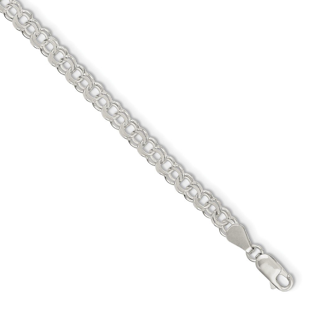 925 Sterling Silver 5.5mm Charm Link Bracelet with Lobster Clasp - Adjustable 8