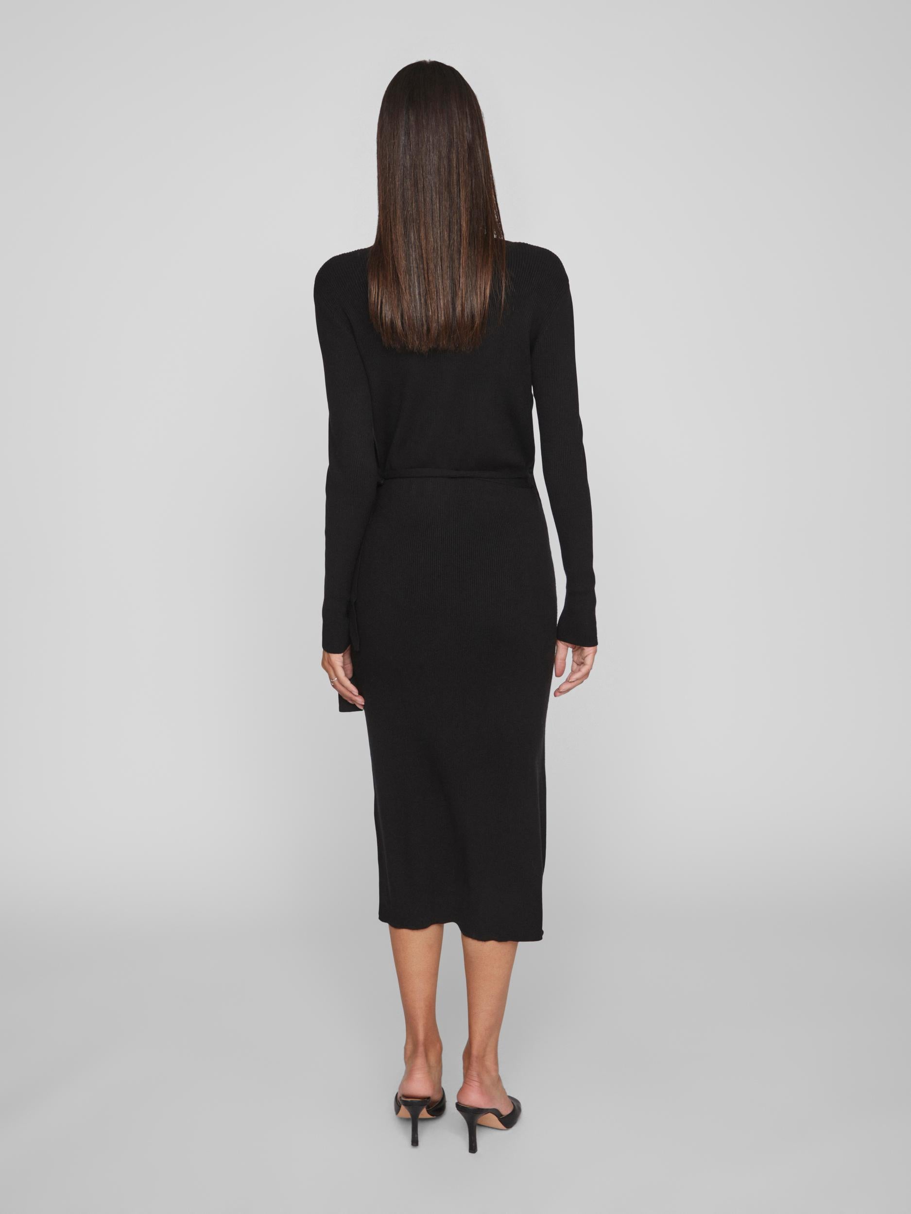 Fiona Wrap Knit Dress for Women - Soft Stretchy Black Knitted Wrap Dress for Fall & Winter - Elegant Office Work Dress or Casual Party Outfit