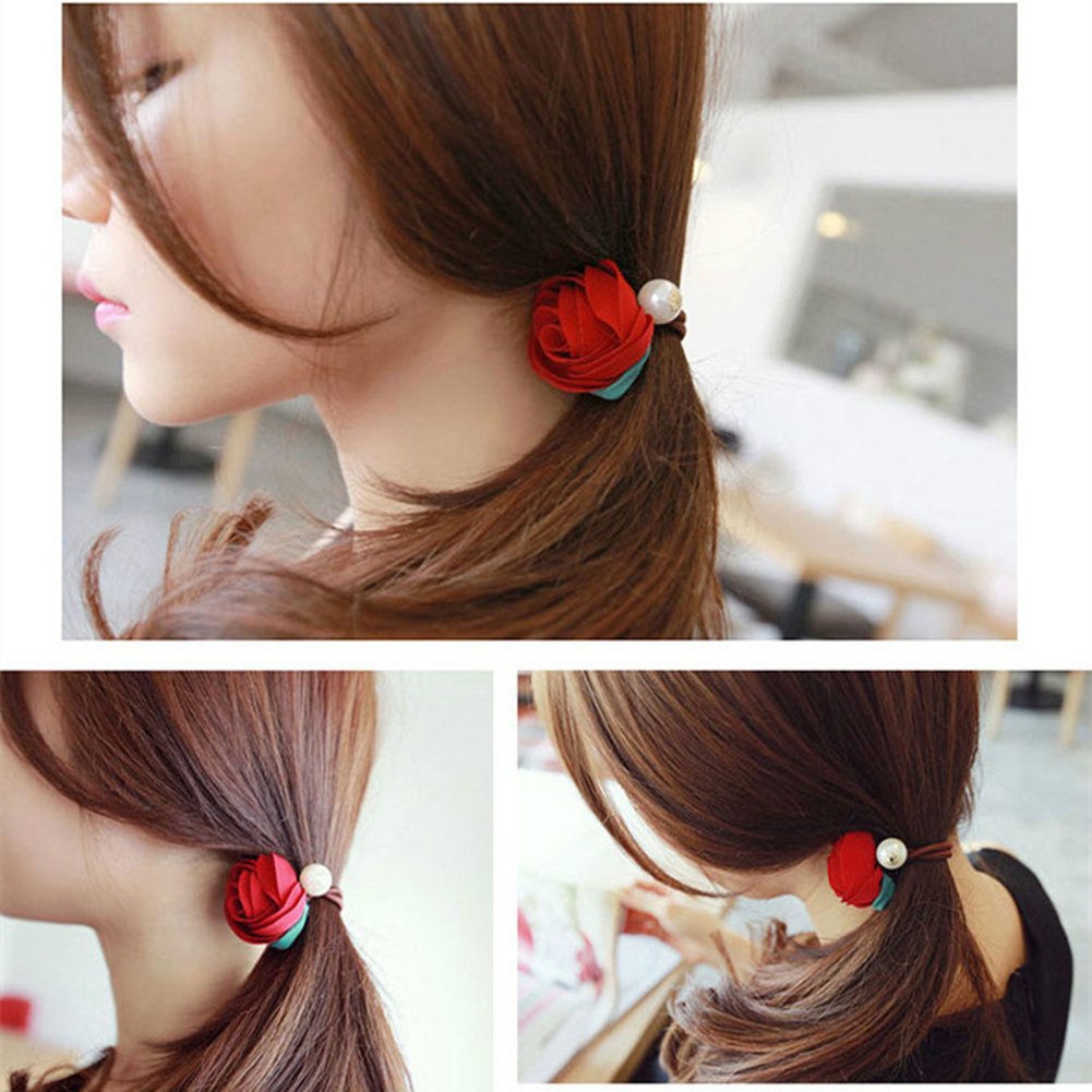 5Pcs Pearl Flower Hair Accessories for Women & Girls - Elastic Hair Ties, Headbands, Ponytail Holders & Hair Rings - Perfect for Weddings, Parties & Everyday Fashion Styling