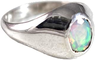 Ethiopian Opal Ring 925 Sterling Silver - Multi Fire Opal Jewelry for Men, Western Style Heavy Ring, Metaphysical Healing Stone, Elegant Valentine's Day Gift for Husband (Size 6) - Perfect for Weddings, Anniversaries & Spiritual Healing
