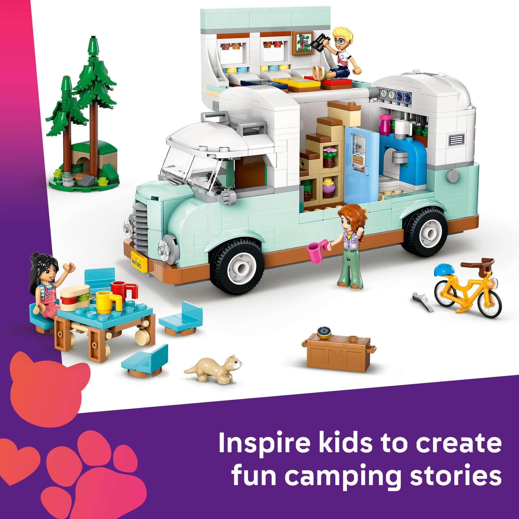 LEGO Friends Friendship Camper Van Adventure Toy Building Set for Kids Ages 7+ - Creative Pretend Play with 3 Minidolls & Ferret Figure - Perfect Birthday Gift for Girls & Boys - Great for Indoor Play & STEM Learning Activities