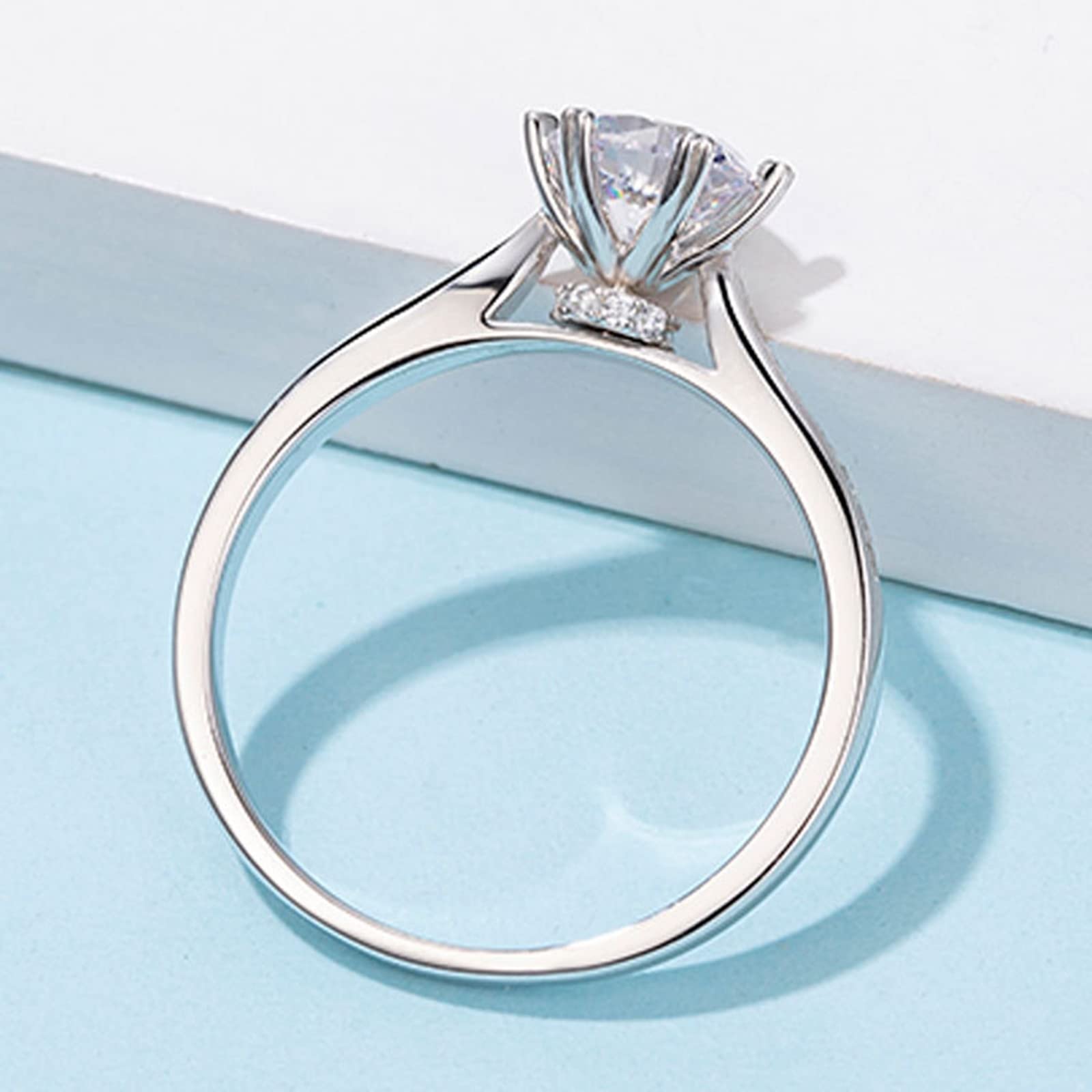 Women's Wedding Ring - 925 Sterling Silver Moissanite Half Eternity Band with 6-Prong Heart Setting (1ct Round Cut) | Perfect for Engagement, Anniversary & Valentine's Day Gifts