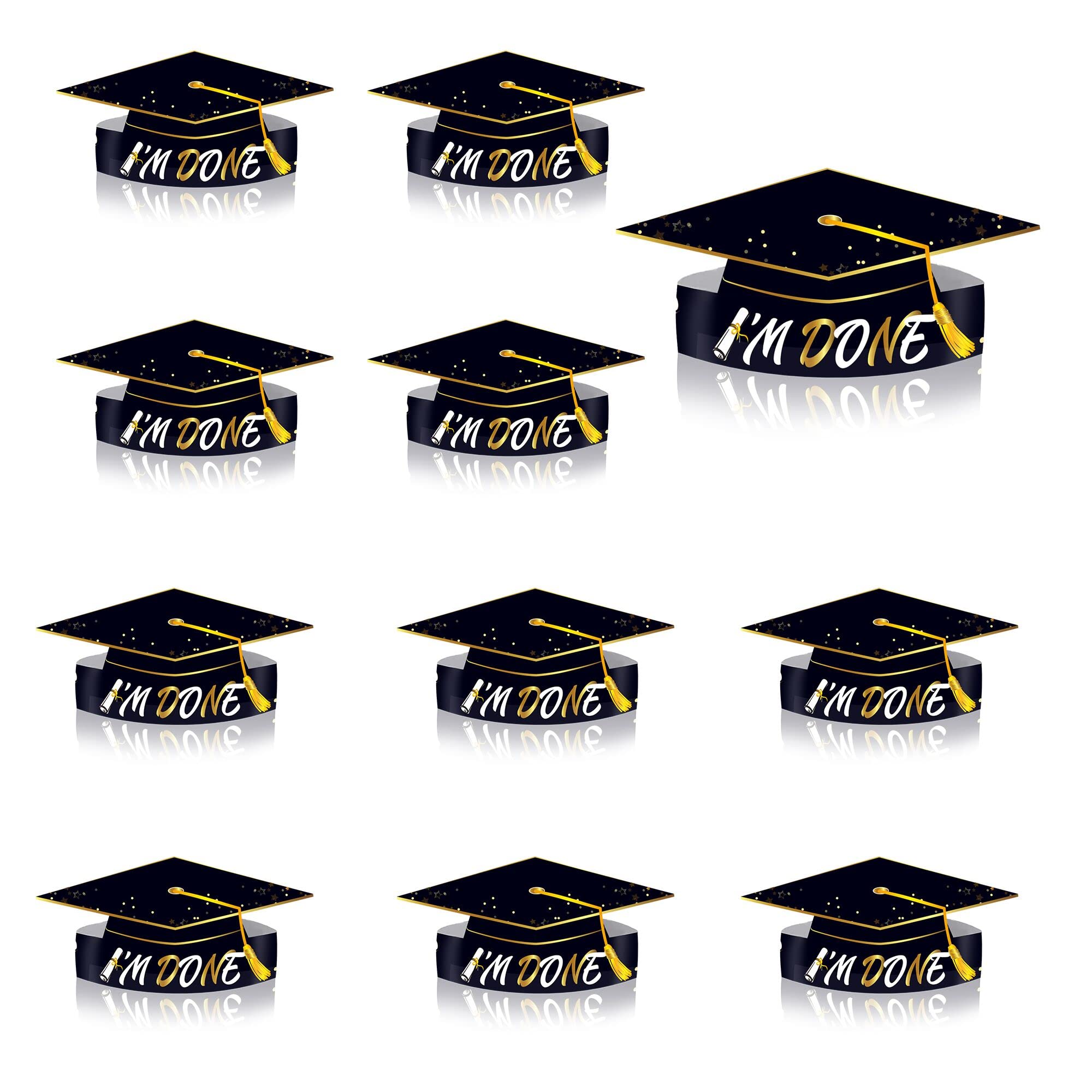 LASLU 24Pcs Graduation Paper Crowns - Adjustable Graduation Cap Headbands for Kids & Adults - Perfect for Graduation Party Decorations, School Ceremonies & Photo Props
