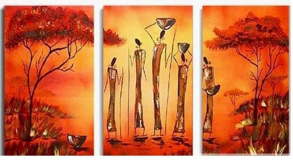 African Landscape Canvas Wall Art - Large Modern Abstract Painting Set of 3 for Living Room Decor | Home & Office Wall Decor | Perfect for Contemporary Spaces & Gift Giving