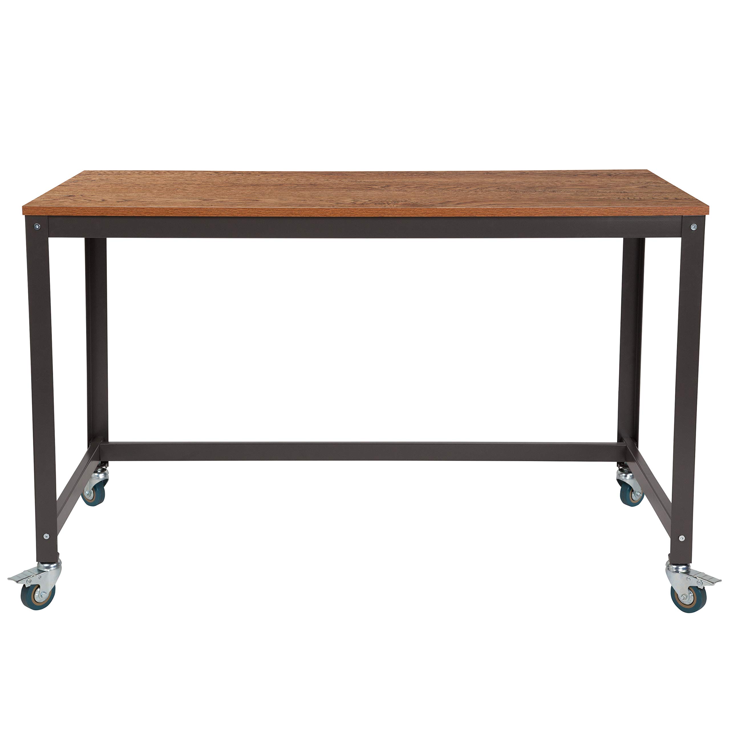 Brown Oak Wood Grain Mobile Computer Table Desk - Adjustable Laptop Stand for Home Office, Bed, Couch & Workspace