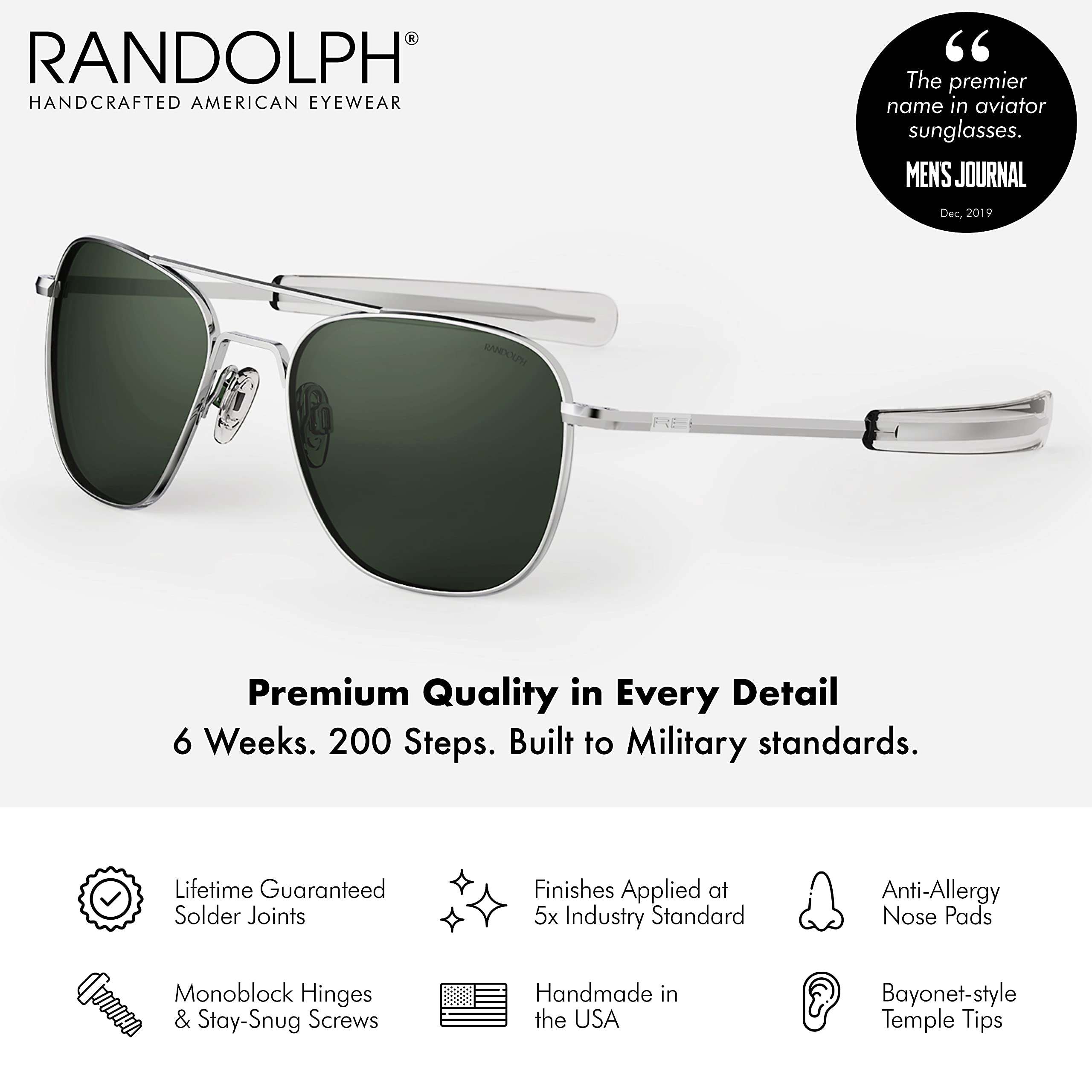 Randolph USA Classic Aviator Sunglasses - Polarized UV400 Protection for Men & Women - Perfect for Driving, Outdoor Sports & Fashion Accessories