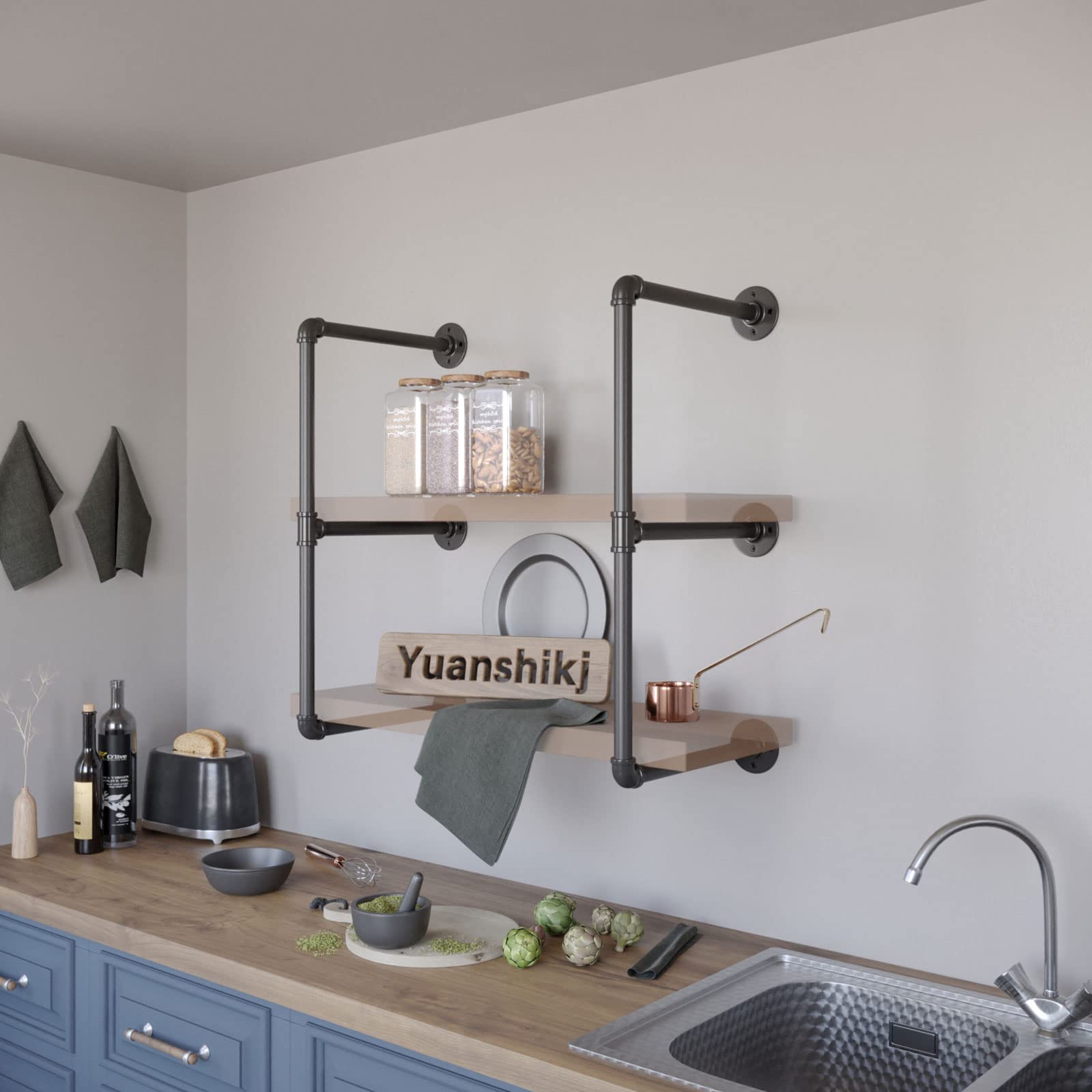 2-Pack Industrial Wall Mount Iron Pipe Shelf Brackets - 28