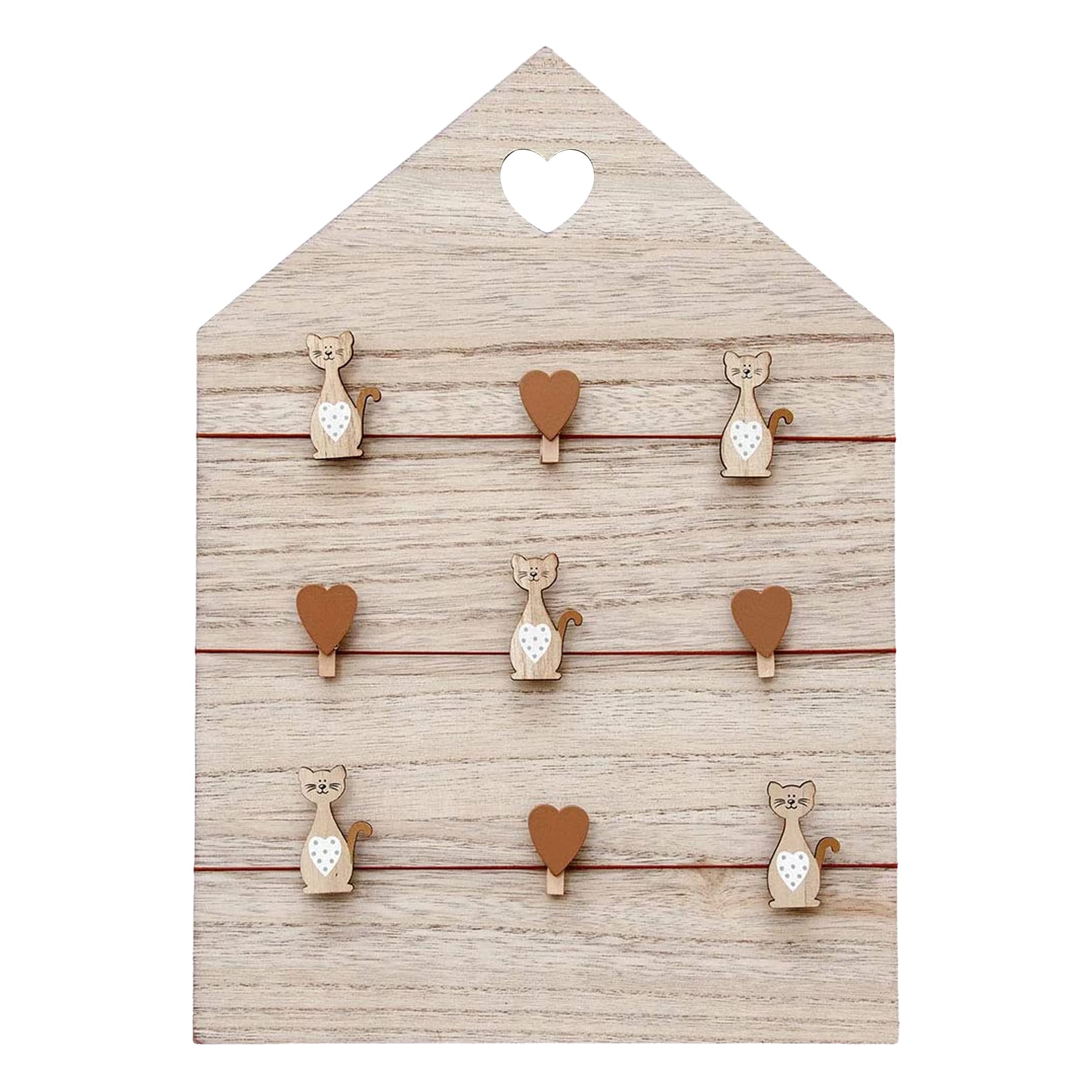 9 Clip Picture Frame Clothesline with Pegs - Cat Themed Kitchen Memo Board & Home Decor for Cat Lovers - Perfect for Displaying Photos, Notes, and Memories in Kitchen, Office, or Nursery - Brown