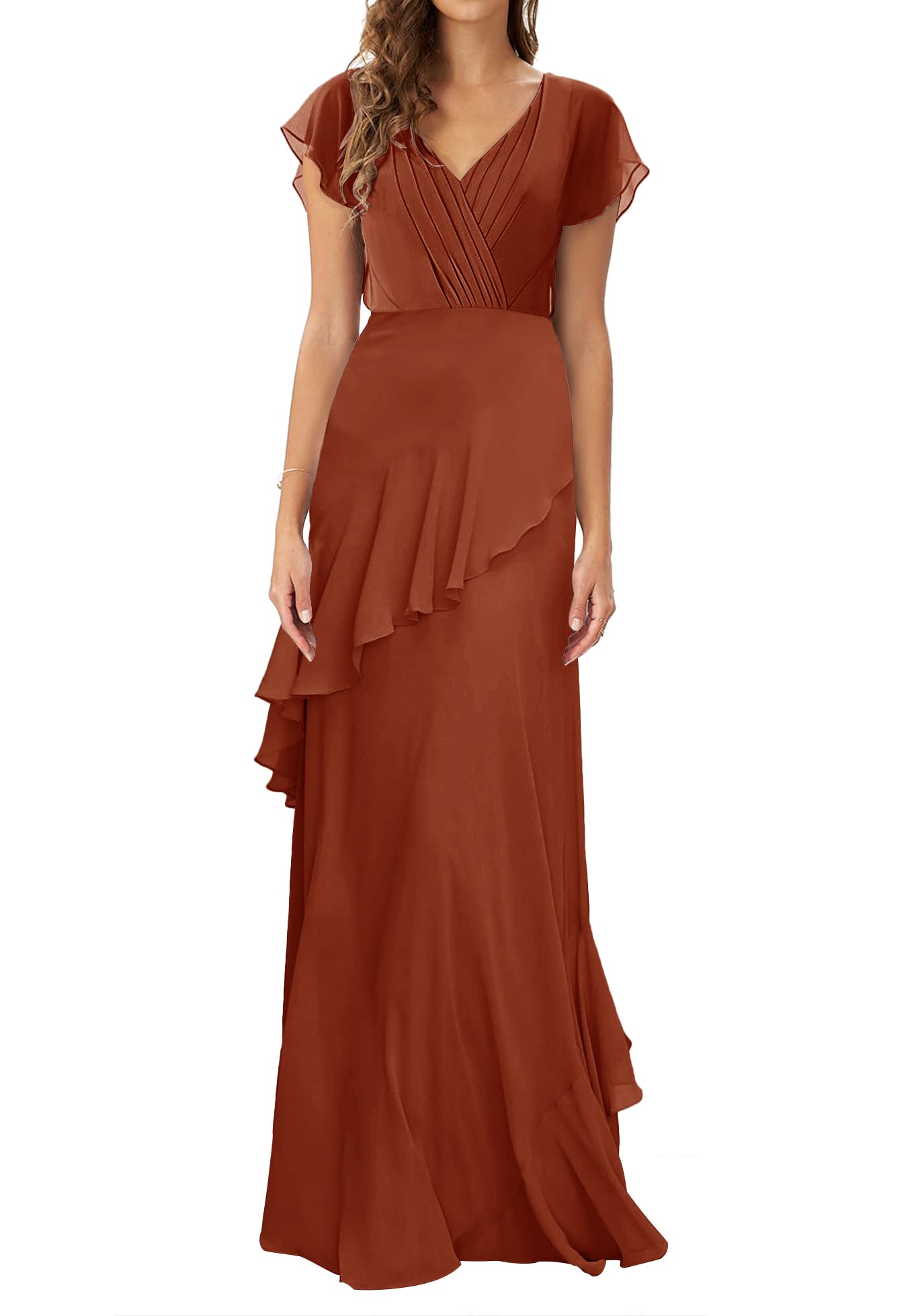 JAEDEN Elegant Chiffon Bridesmaid Dress - V-Neck Prom Gown for Formal Evening Events, Wedding Party & Special Occasions