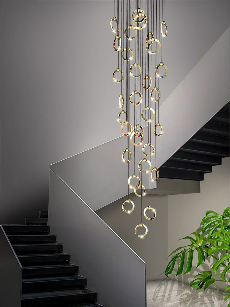 Modern Black Minimalist Rotating Staircase Chandelier - Sleek Contemporary Ceiling Light Fixture for Living Room, Dining Room, Foyer & Bedroom Decor