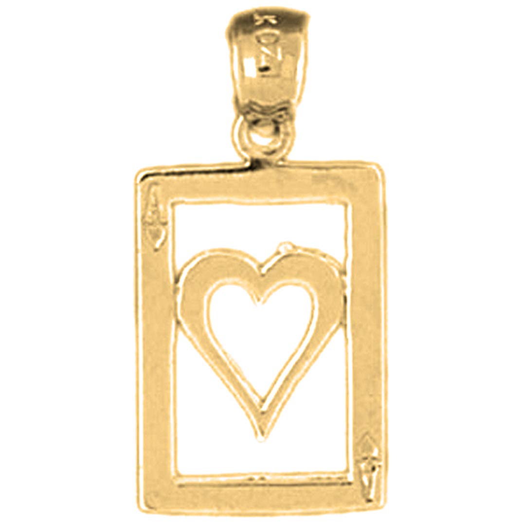 14K Yellow Gold Ace of Hearts Playing Card Pendant Necklace - 24mm Elegant Jewelry Gift for Card Game Lovers & Casino Enthusiasts