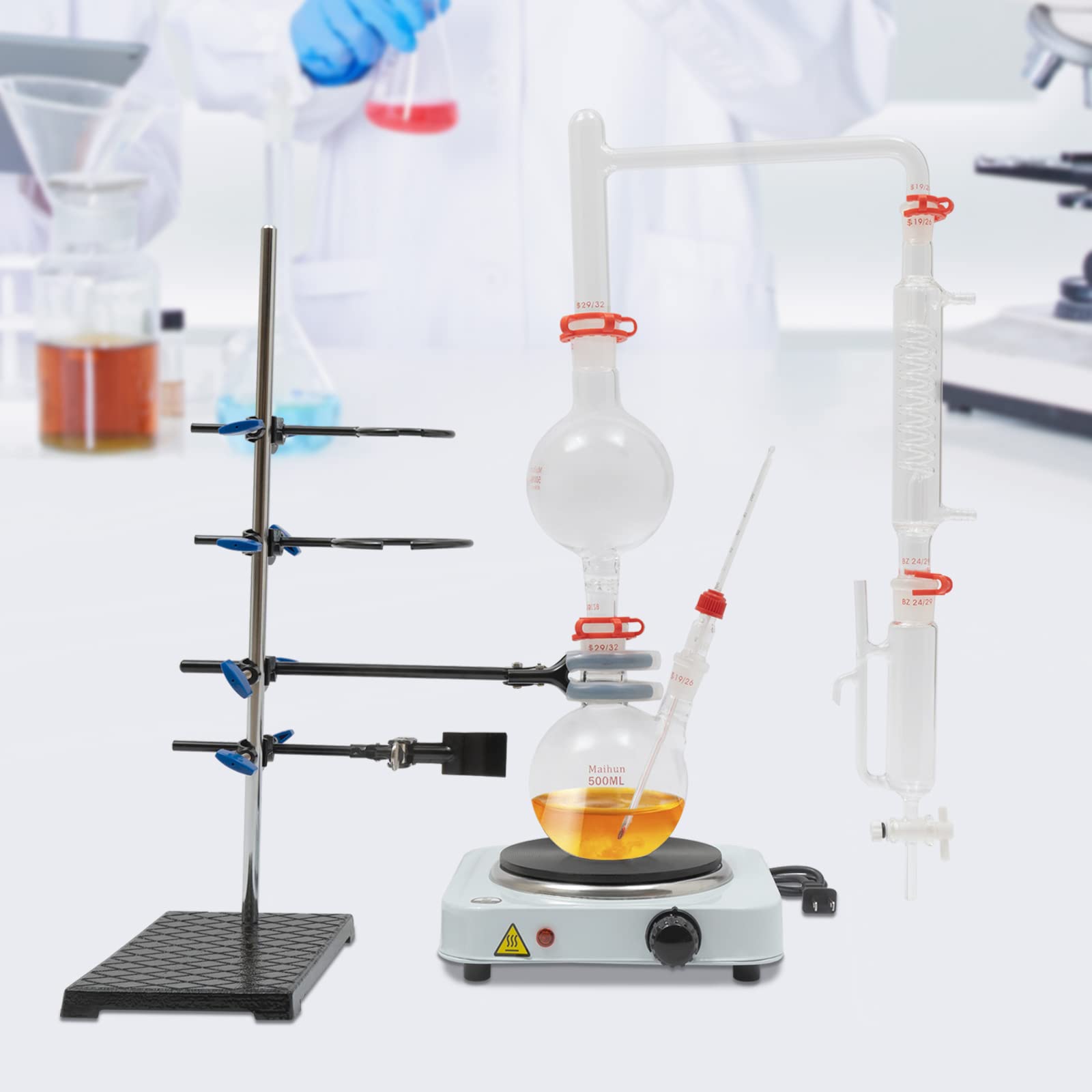 500ml Essential Oil Distillation Kit - Home Lab Glassware Set with Hot Plate & Graham Condenser for DIY Aromatherapy, Herbal Extracts & Essential Oil Making | Perfect for Home Laboratories, Science Experiments & Natural Remedies