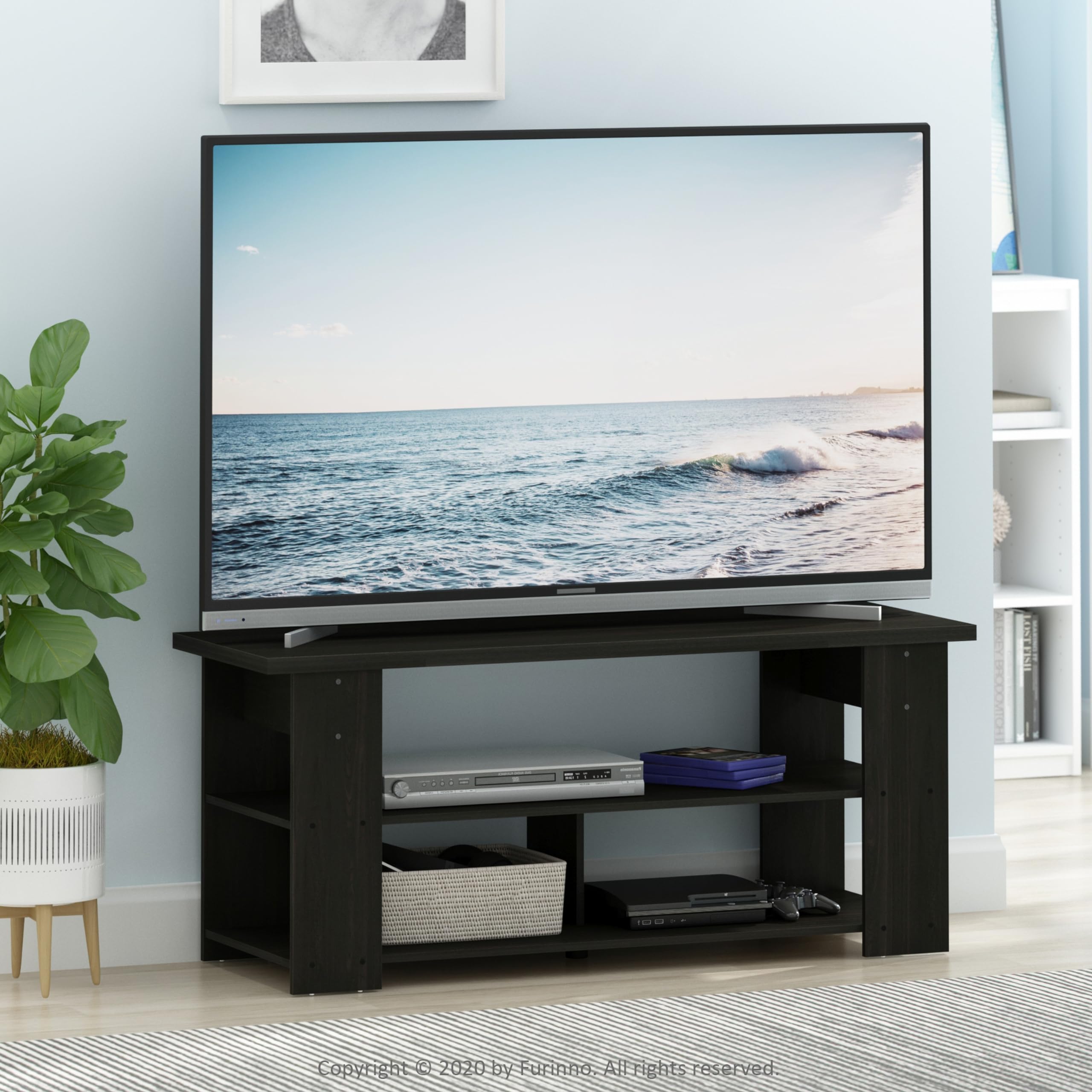 Furinno Jaya TV Stand for Living Room - 50 Inch Entertainment Center in Espresso Finish - Perfect for TV, Gaming Console & Media Storage