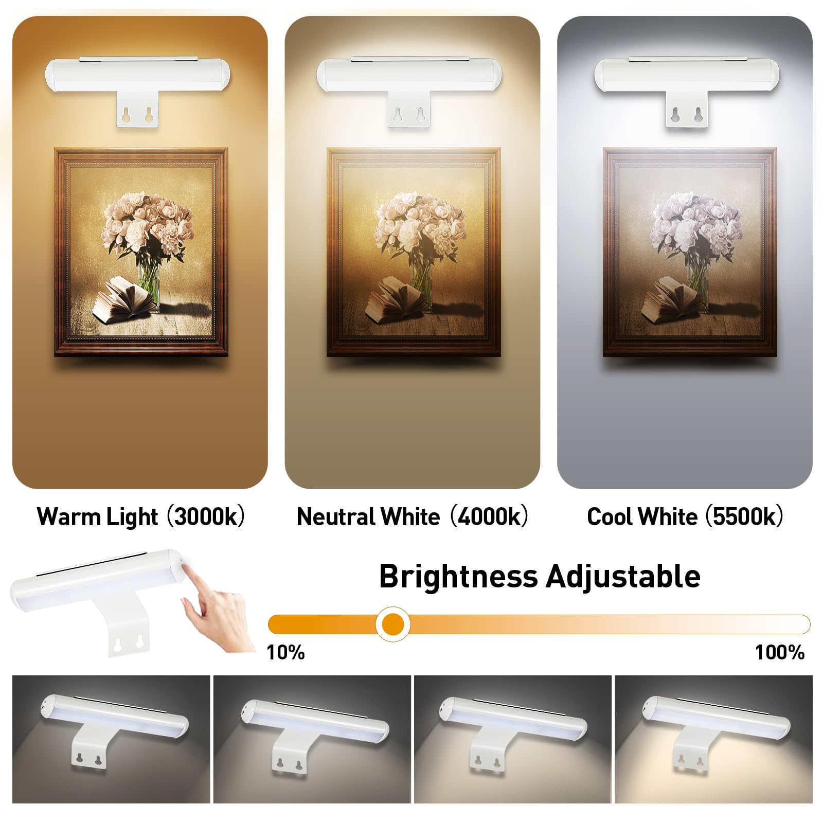 2 Pack Battery Operated Picture Lights with Remote Control - Dimmable LED Art Light with Timer for Wall Paintings, Photo Frames, Portraits & Dartboards - Metal Body for Living Room, Gallery & Home Decor