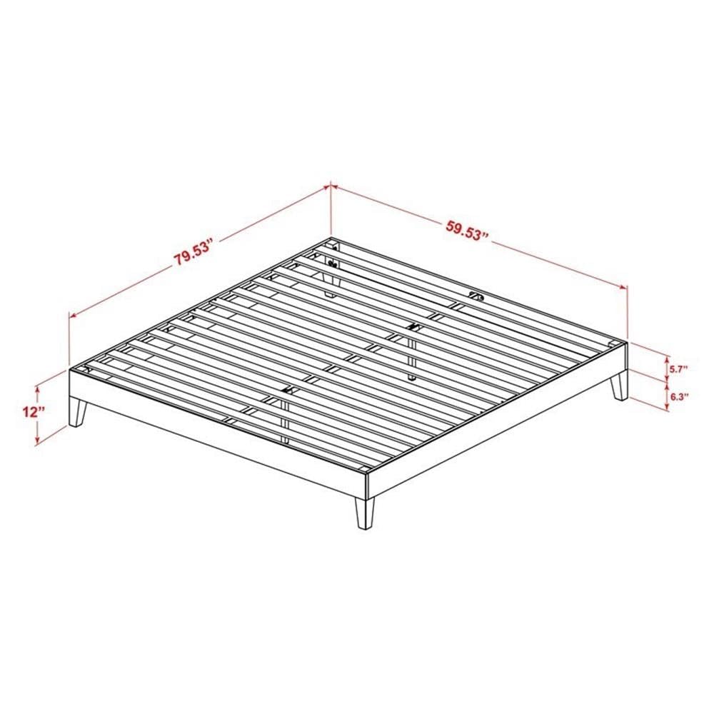 East West Furniture NVP-22-Q Queen Size Bed Frame with 4 Solid Wood Legs & 2 Extra Center Supports - Walnut Finish - Sturdy Platform Bed for Master Bedroom or Guest Room
