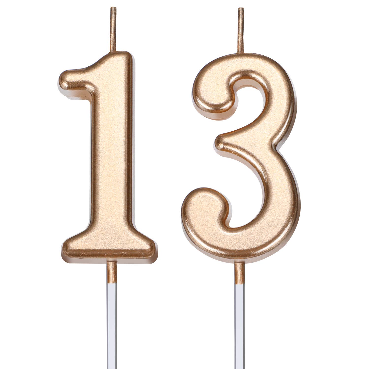 13th Birthday Cake Candles - Number Candles for Happy Birthday, Wedding & Anniversary Decorations - Champagne Gold (3.54 Inches) - Perfect for Birthday Parties, Wedding Cakes & Celebration Favors