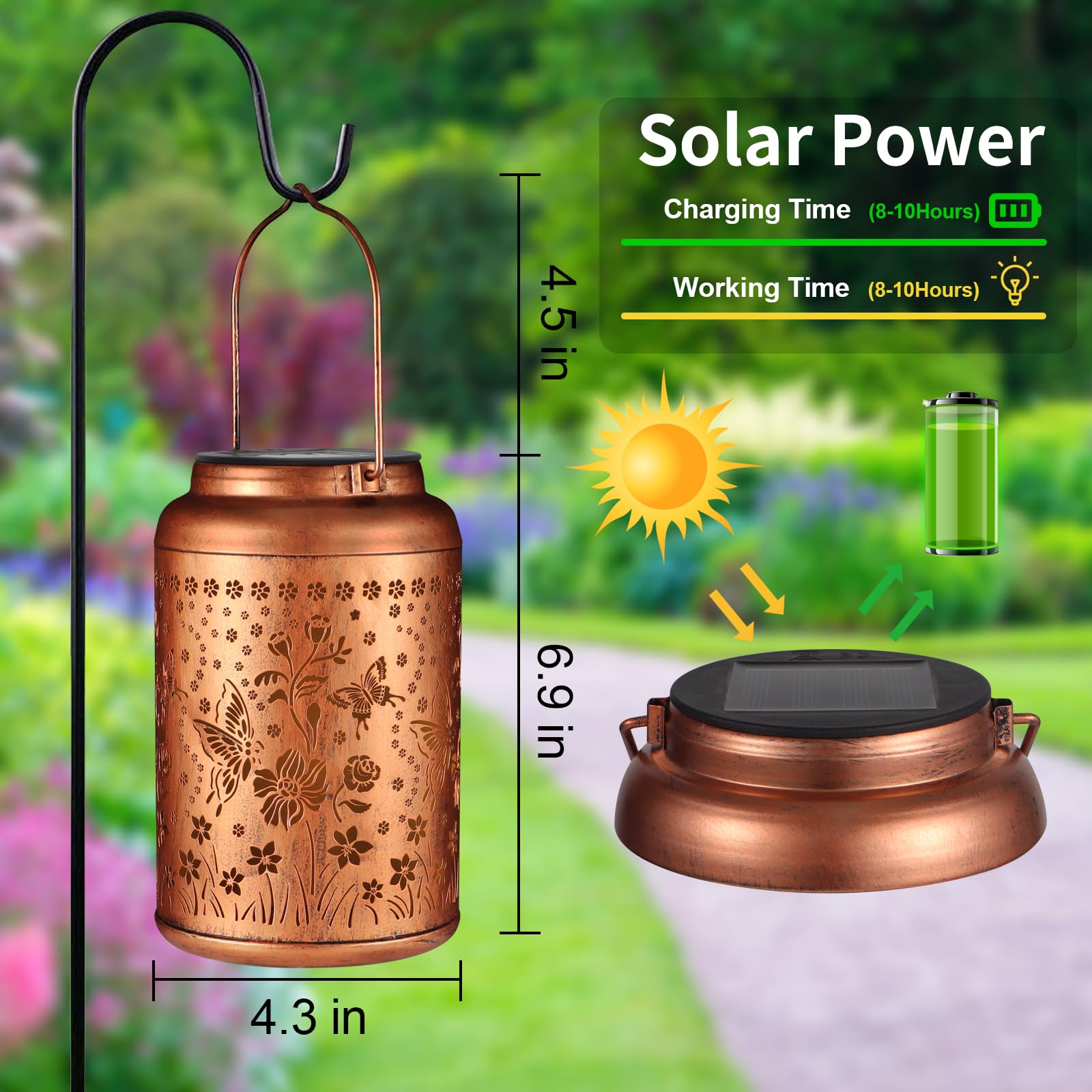 Solar Powered Outdoor Hanging Lanterns - Waterproof LED Garden Lights with Butterfly & Flower Design for Patio, Yard, Pathway - Perfect Christmas/Birthday Gift for Women, Mom & Grandma - Ideal for Landscape Decor, Evening Gatherings and Romantic Ambiance